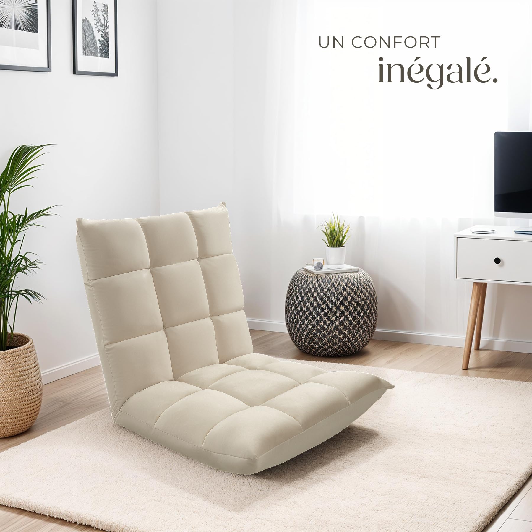 tectake® Fauteuil Relax XXL Velours 2en1 Fauteuil TV & Matelas de Sol Moelleux Chaise Longue de Relaxation & méditation Fauteuil Salon Confortable avec Dossier inclinable Chambre, Allaitement