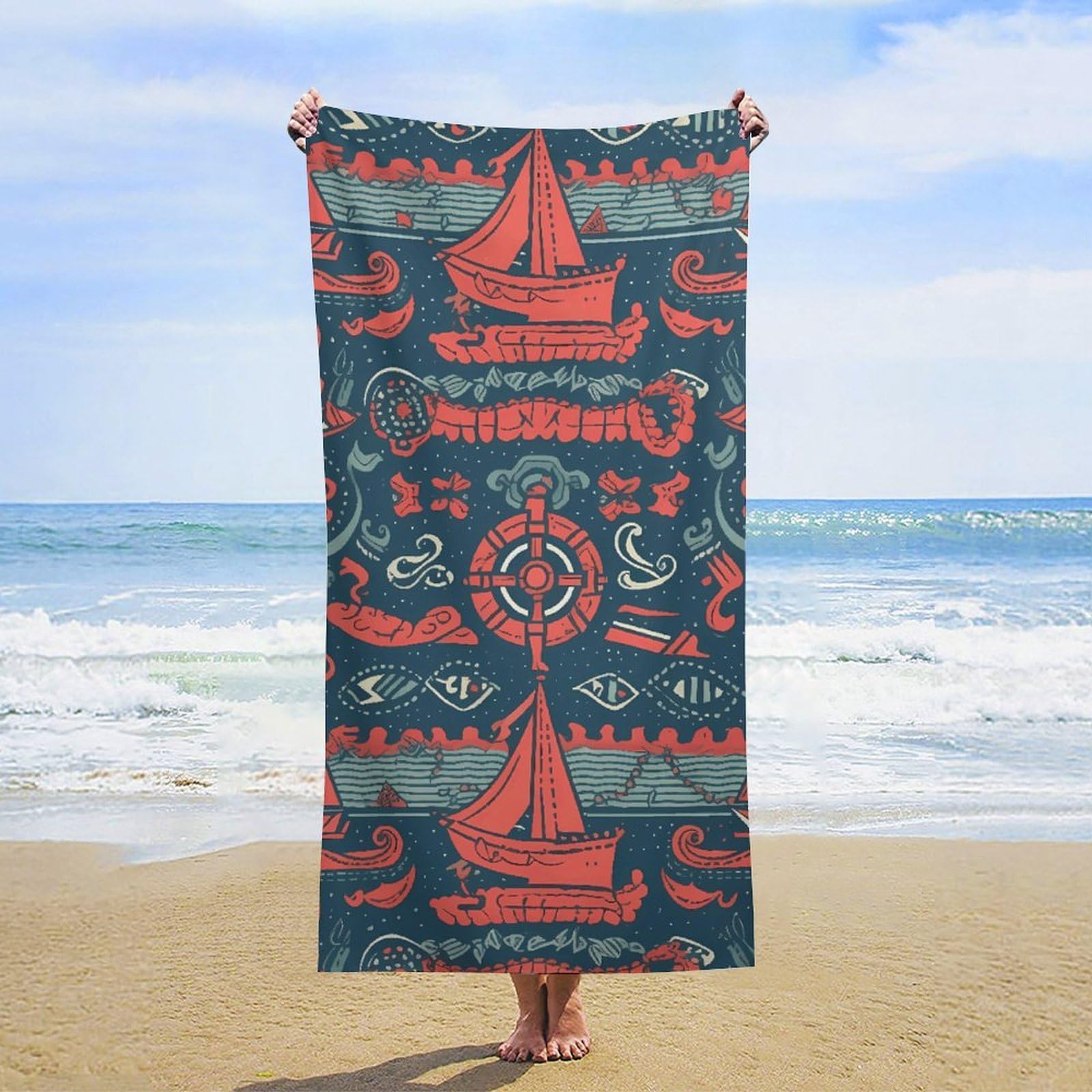 NTVOWPZO Sailboat Pattern Beach Towel Oversized Microfiber Bath Towels Lightweight Sand Proof Beach Towels Absorbent Pool Towels for Swimming Yoga Bathroom Towel 31.5" X 63"