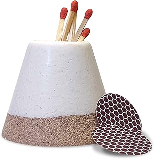 Practicalism Match Holder with Striker - Match Striker for Decorative Matches, Candles, Bathroom Matches - Ceramic Match Striker jar for Fireplace, Home - Decor Gifts for Her - Matches NOT Included