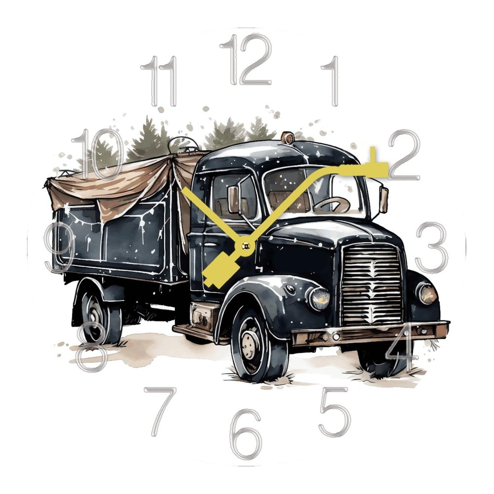 Horloge sans tic-tac grand camion aquarelle pour bureau calme