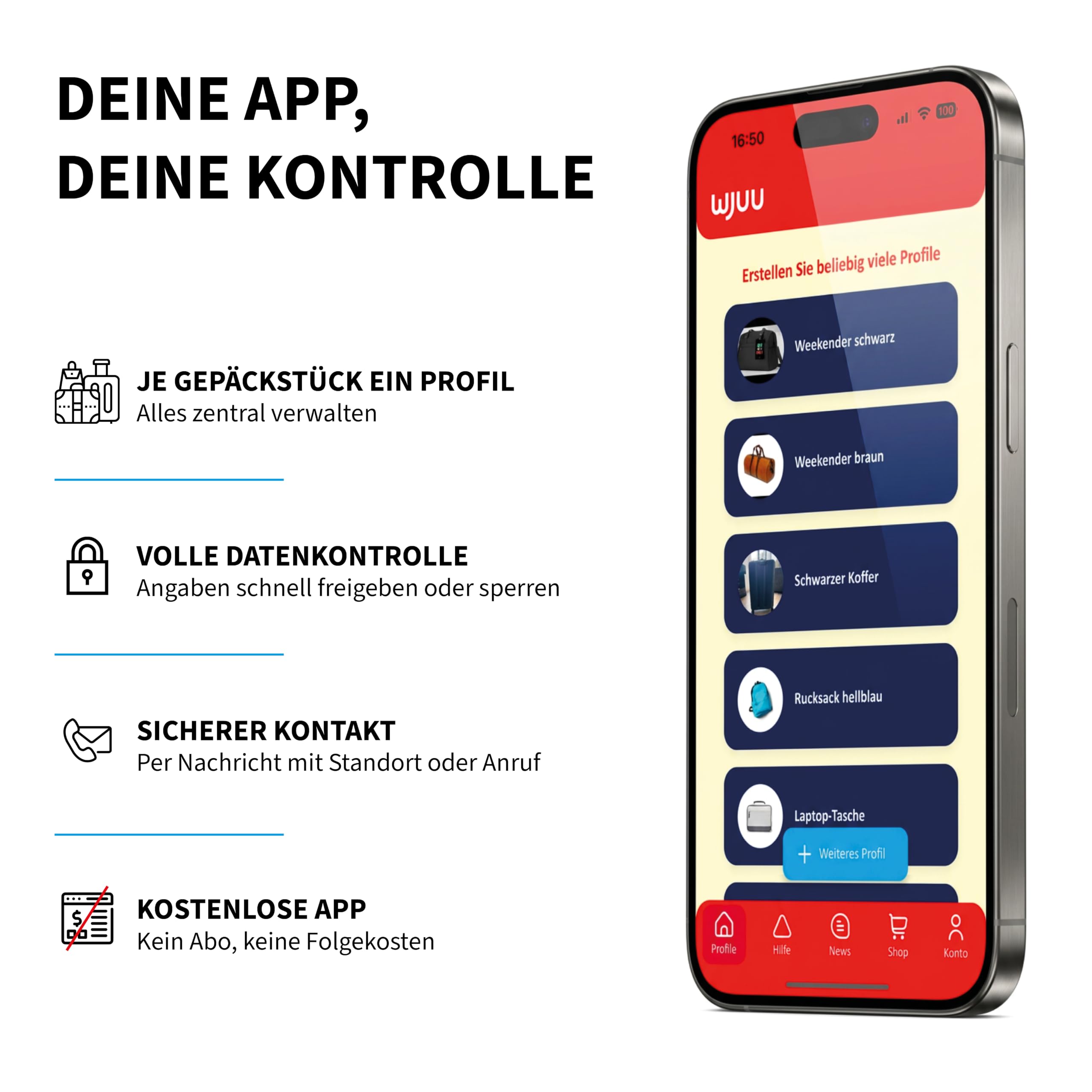 Lot de 3 étiquettes de bagage intelligentes « On my way » - Profil numérique avec application - Contact de recherche par message et téléphone