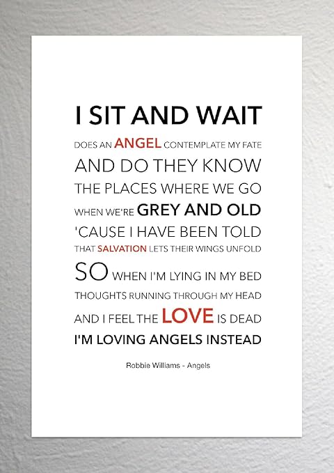 Robbie Williams Angels Funky Lyric Art Print A4 Size Amazon Co Uk Home Kitchen