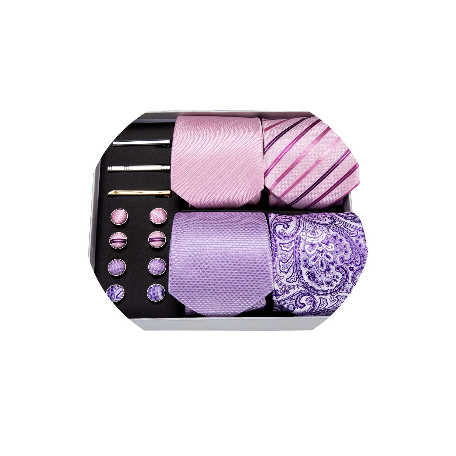 Barry.Wang Designer Mens Tie Sets Collection, Eleagnt Gift Box Tie Clips Handkerchief Cufflink Set