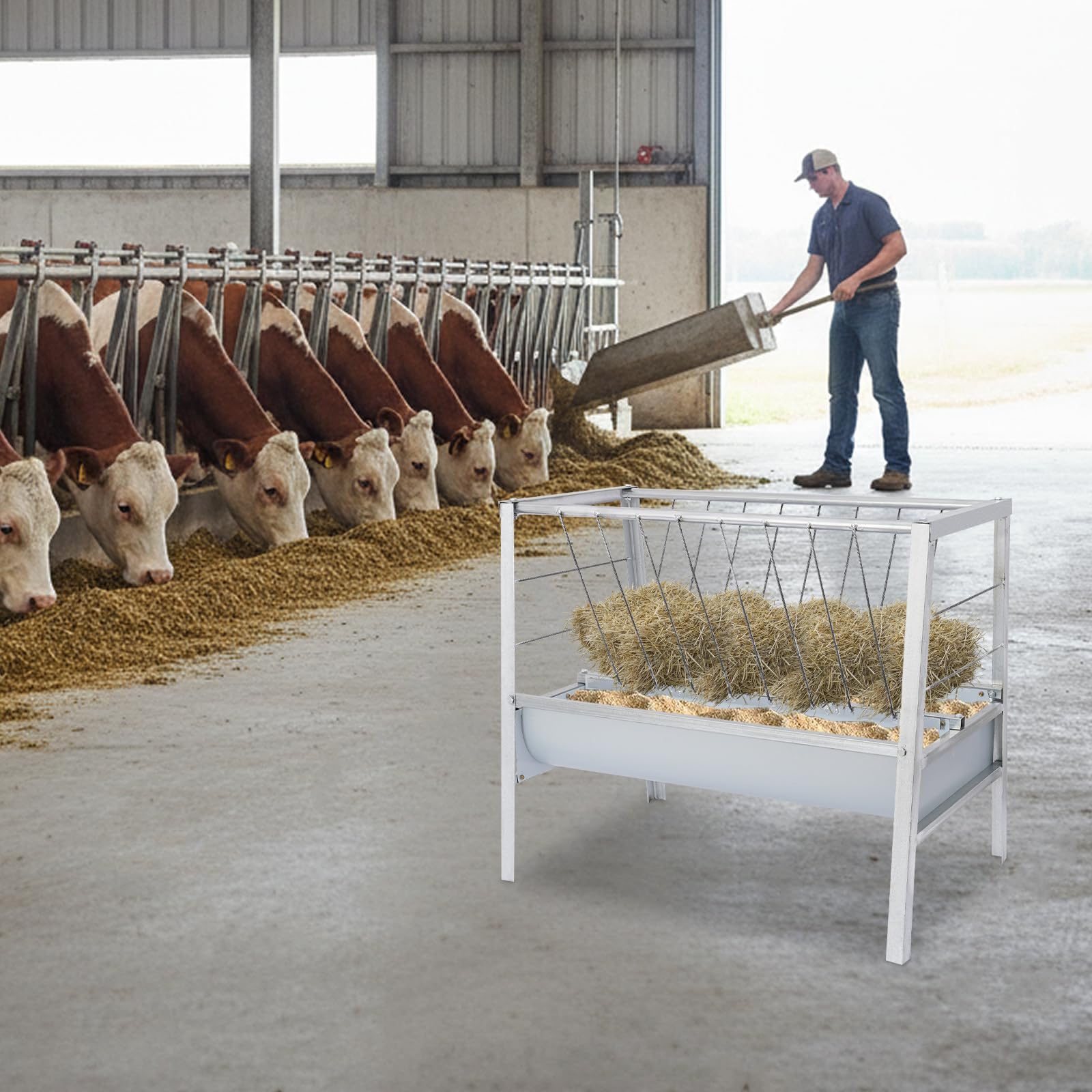 Comedero para ganado, comedero para ganado, comedero, comedero grande para cabras, comedero 2 en 1 para cereales y heno, comedero para ovejas, cabras, caballos, ganado, 100 x 66 x 85 cm