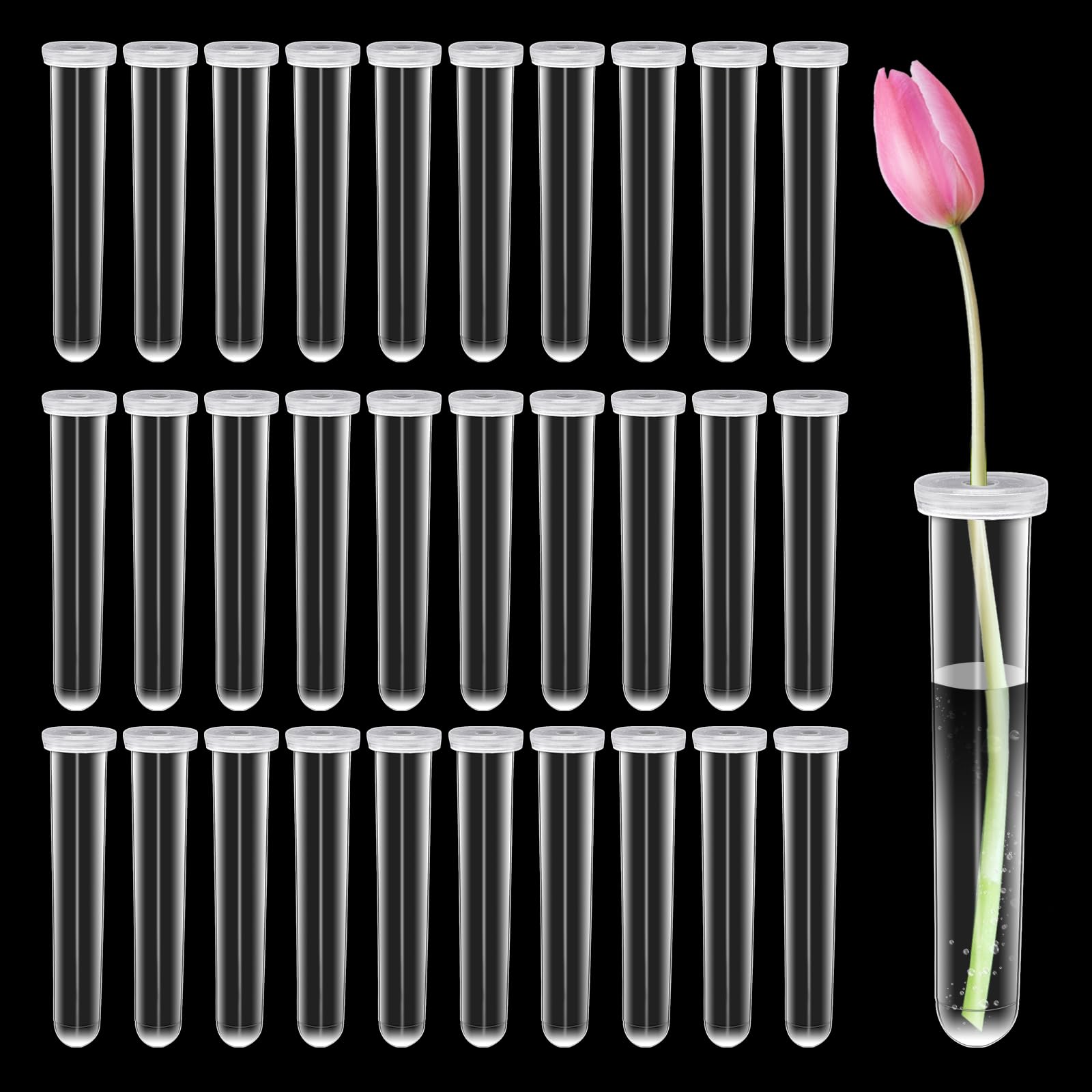 RUNYU - Set Da 30 Provette Per Fiori In Plastica Trasparente Con Coperchio - 110mm X 18mm