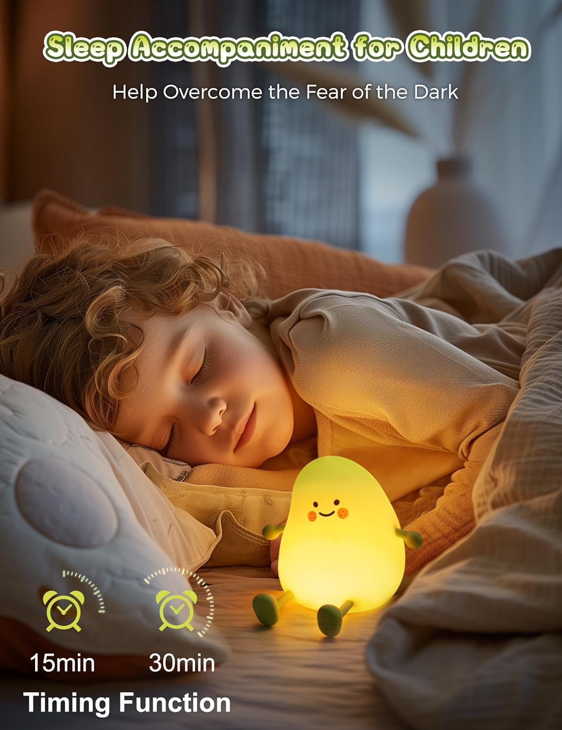 Luz nocturna LED para niños, bonito diseño en forma de mango para bebés y niños pequeños, luz nocturna suave para dormitorio, recargable