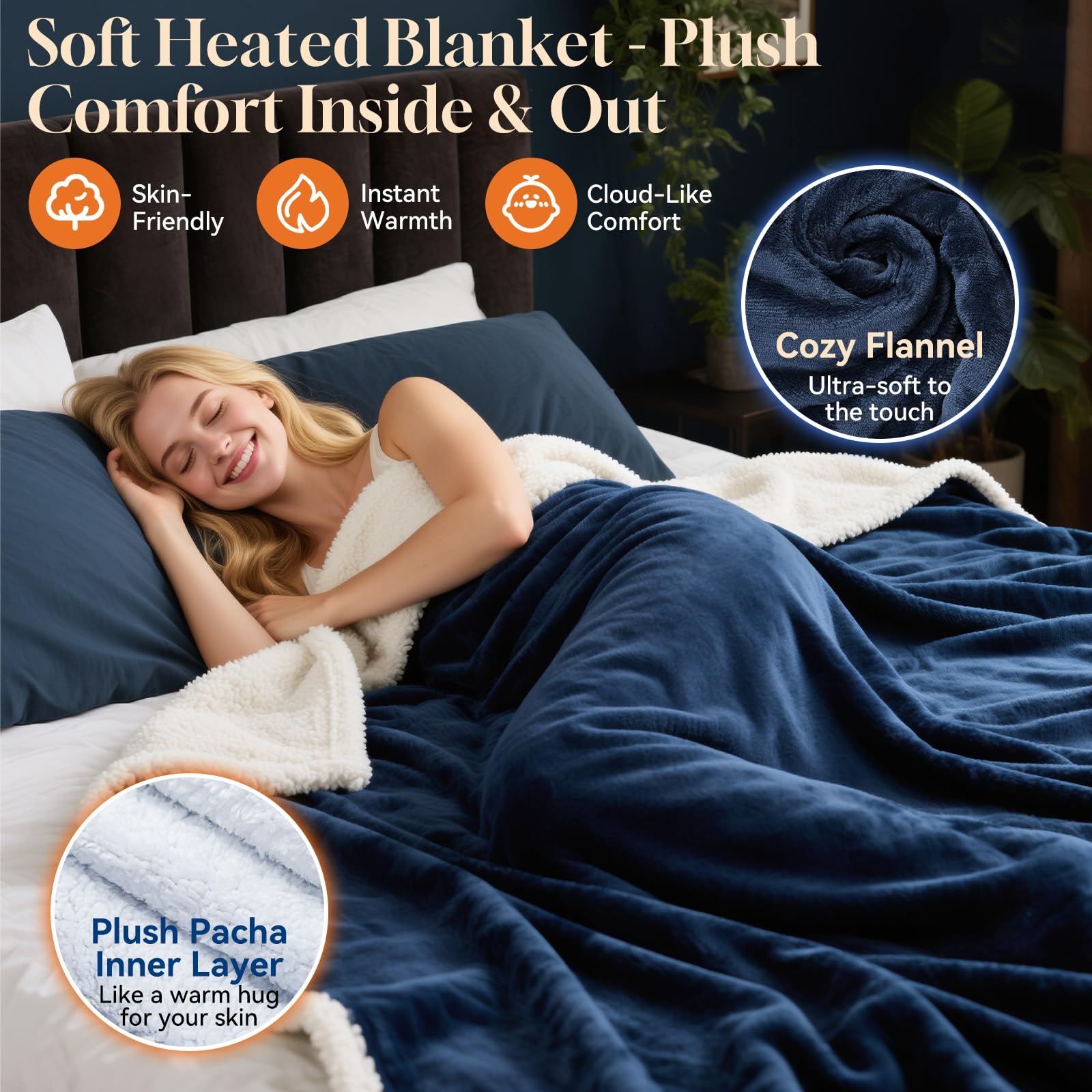 Coperta Termica 130x160cm Coperta Elettrica con Spegnimento Automatico, 9 Livelli di Riscaldamento e 10 Timer, Flanella Coperta Riscaldante Elettrica per Casa & Uffici, Lavabile in Lavatrice