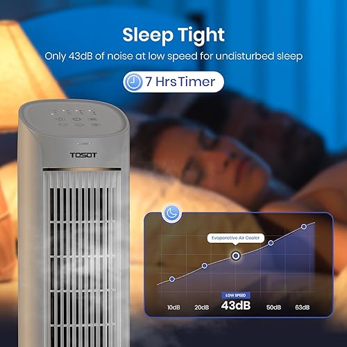 Miniatura 6 de TOSOT Enfriador de aire evaporativo de 43 pulgadas, ventilador de torre oscilante de 80 con 3 velocidades, 2 paquetes de hielo y tanque extraíble de