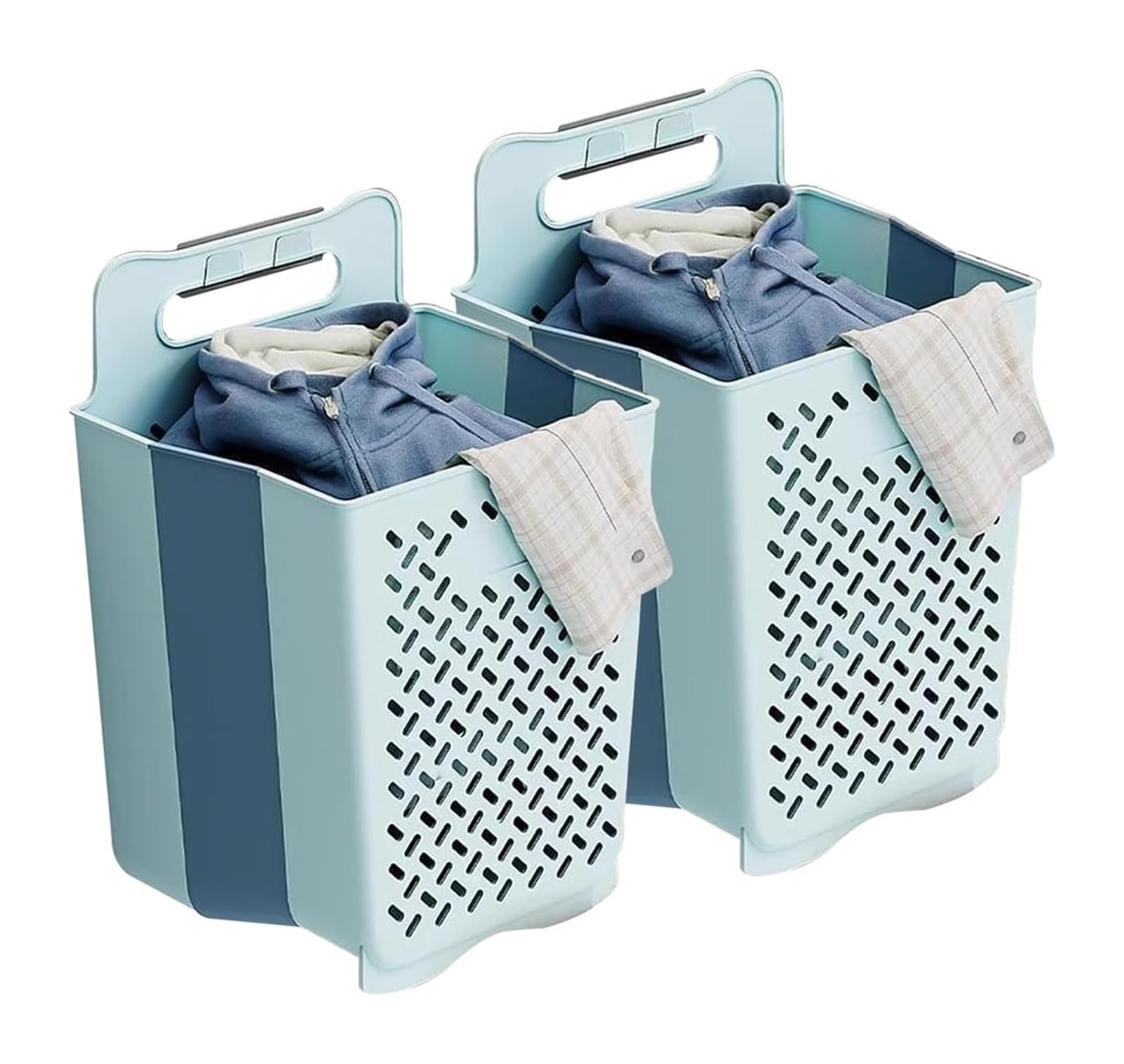 Folding dirty laundry basket, Laundry Basket Foldable ABS With Hooks Multicolor Multiple Sizes(Blue,35x25x49cm/13.7x10x19in)