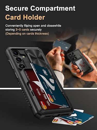 Miniatura 10 de Vihibii Funda tipo cartera para Samsung Galaxy S24 Ultra con tarjetero (4 tarjetas) y funda protectora para lente de cámara deslizante y soporte,