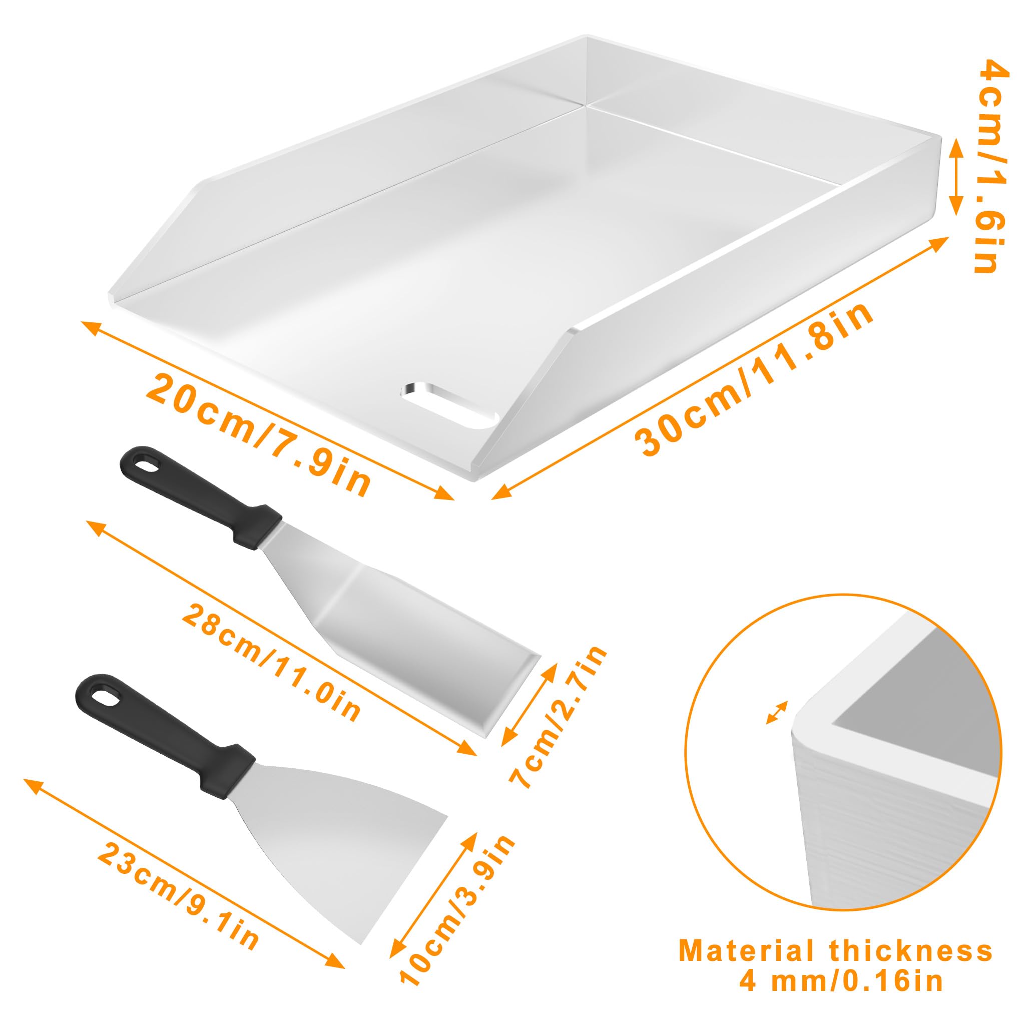 YUENFONG Plancha Grillplatte Plancha Grill 20x30x7cm Edelstahl Grillplatten inkl. Fettablauf, Universelle BBQ mit Grill Platten Grillspachtel & Schaber, für BBQ Gasgrill & Kohlegrill