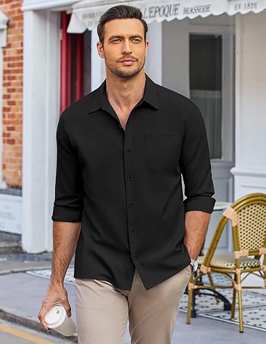 Miniatura 2 de COOFANDY Camisa Oxford de manga larga con botones y bolsillo para hombre