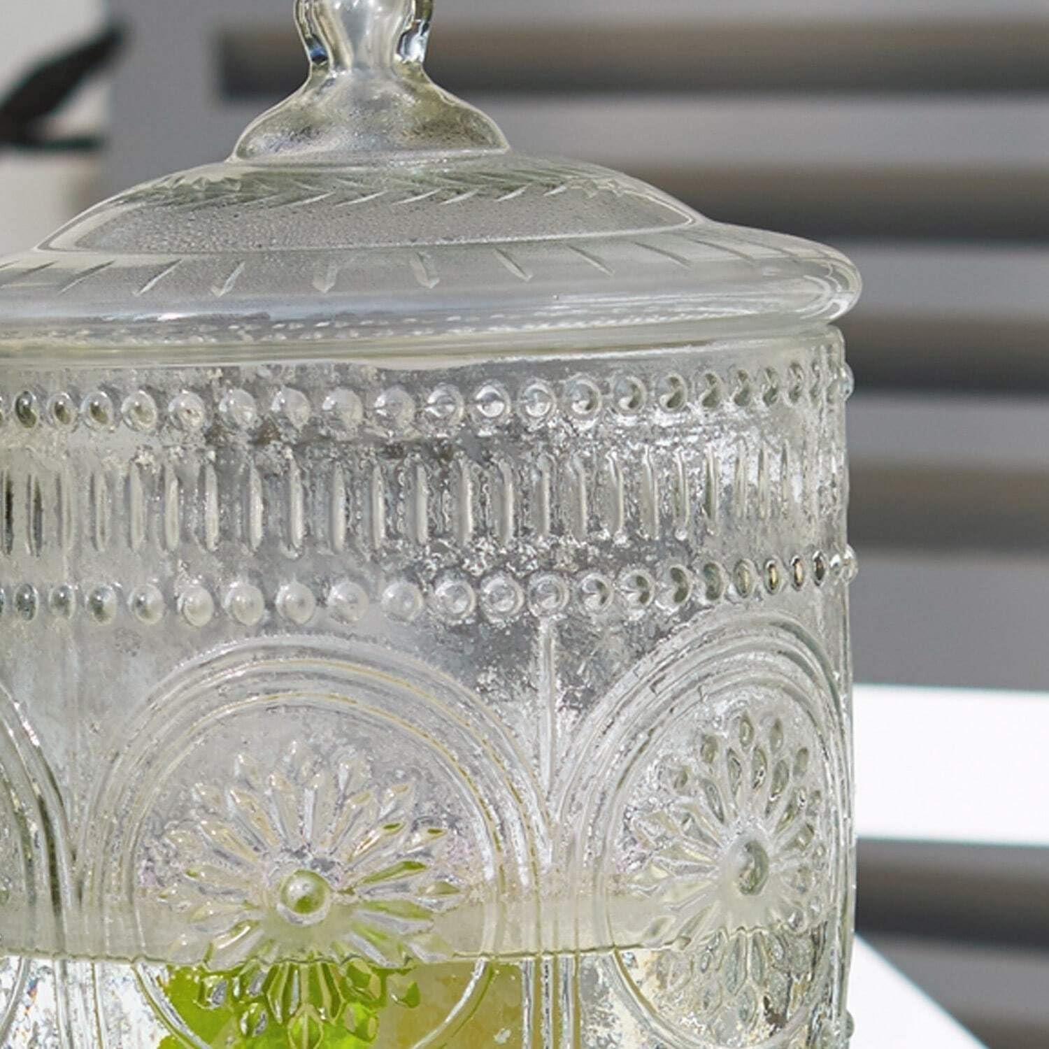LOBERON Mercure Dispenser di bevande - Dispenser di bevande romantico con pratico erogatore - Raffinato cristallo con motivi floreali del passato, trasparente