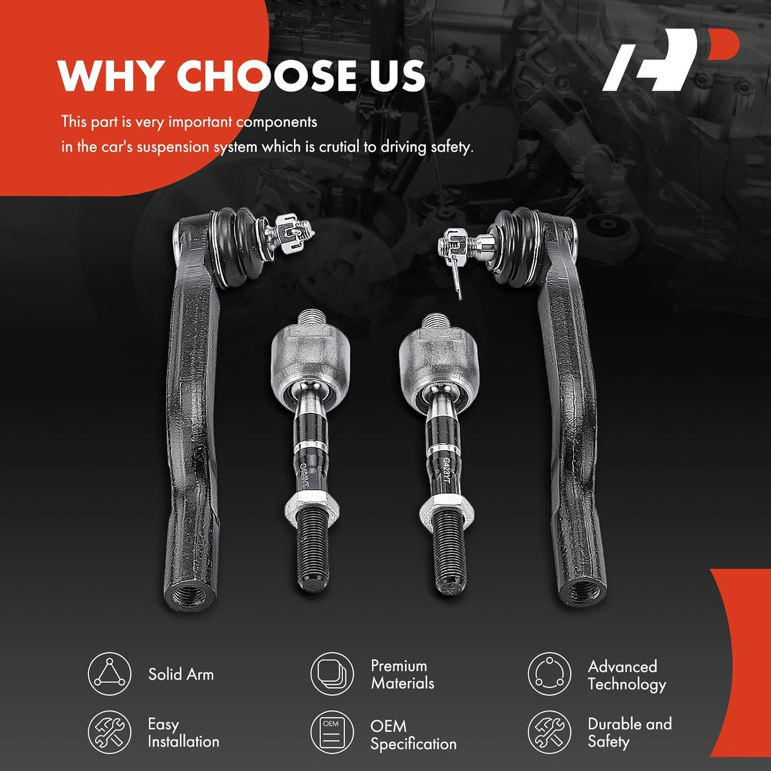 A-Premium Set of 4, Front Inner & Outer Tie Rod End Kit, Compatible with Honda Accord 1998 1999 2000 2001 2002