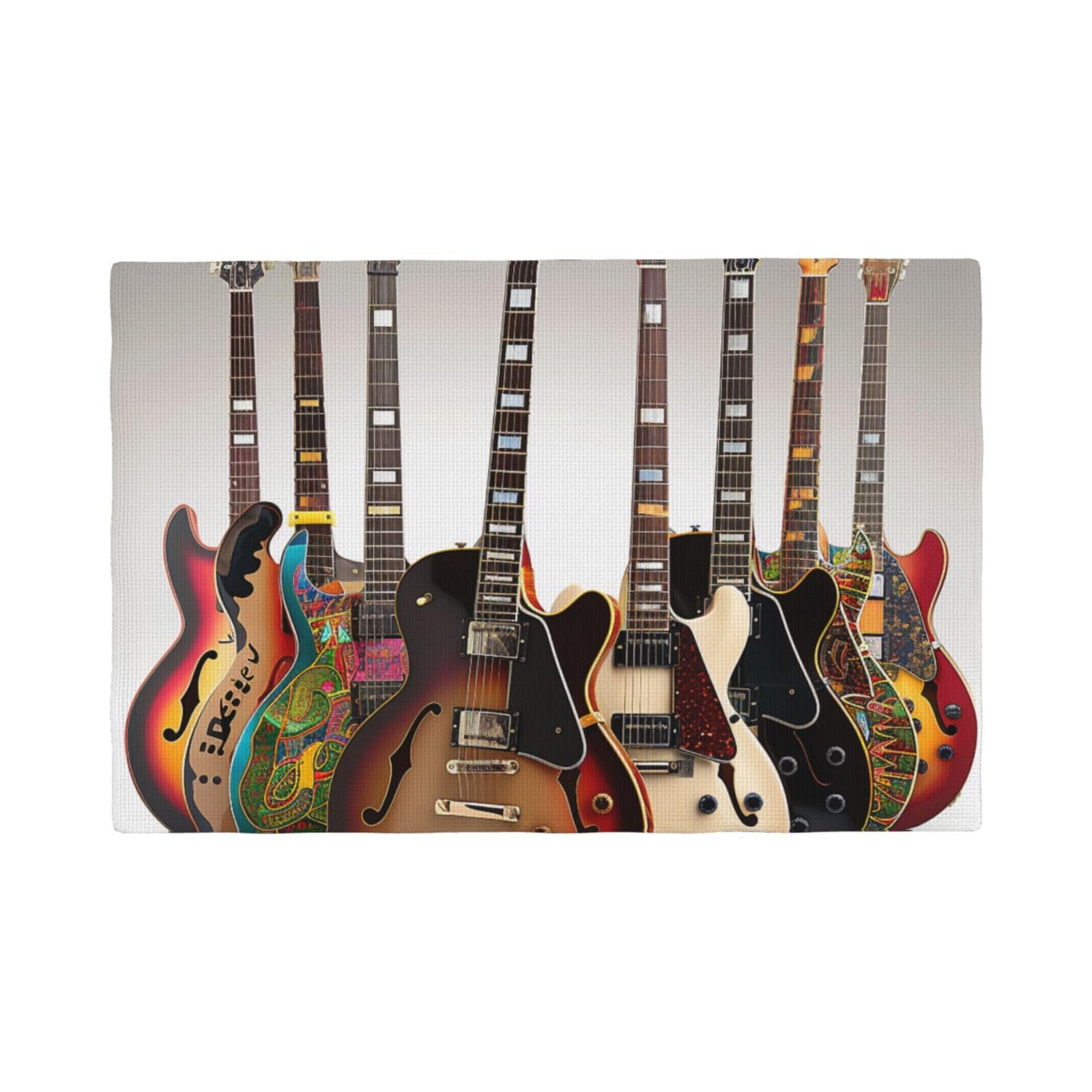 Guitar Print Placemats Set, Heat Resistant Washable Placemat 12x18in Table Mats for Party Kitchen Dining Table Decoration Indoor Outdoor, Four Pieces