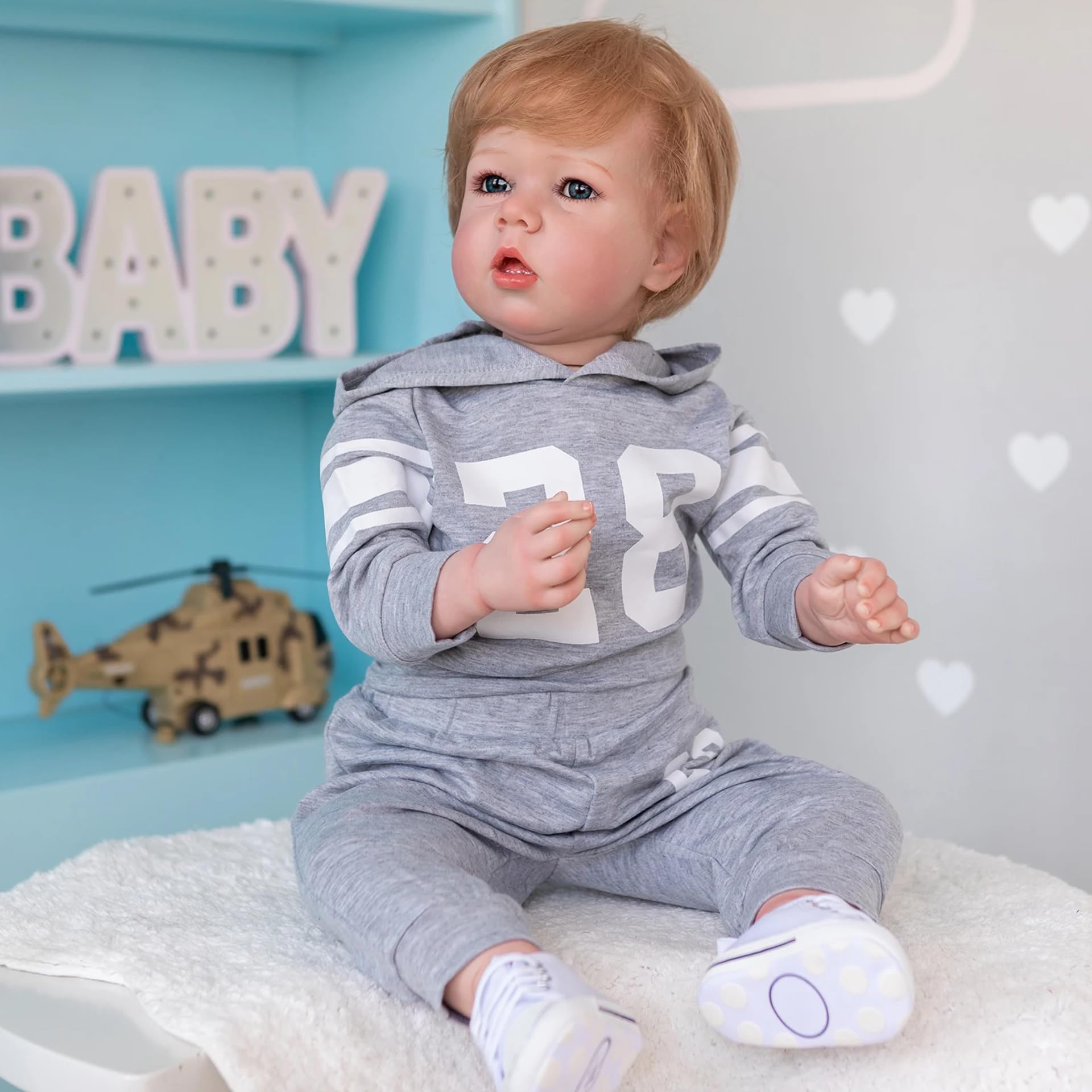 YIHANGG Grande Bambole Reborn Maschio Realistiche 75cm Bambolotto Reborn Neonato Bambolotti per Bambina Che Sembrano Veri Occhi Aperti Capelli Biondi Reali Regalo di Natale di Compleanno