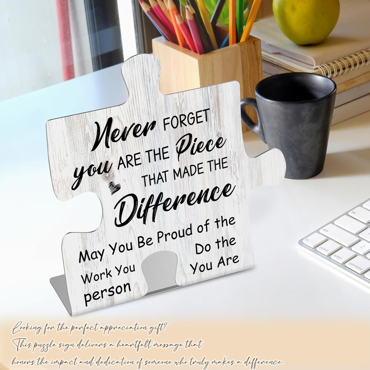 You Are the Piece That Made the Difference Desk Sign, Inspirational Gift for Women Men, Thank You Puzzle Plaque for Coworker, Teacher, Volunteer, Retirement, Graduation, Office Decor TZ332 - Image 6