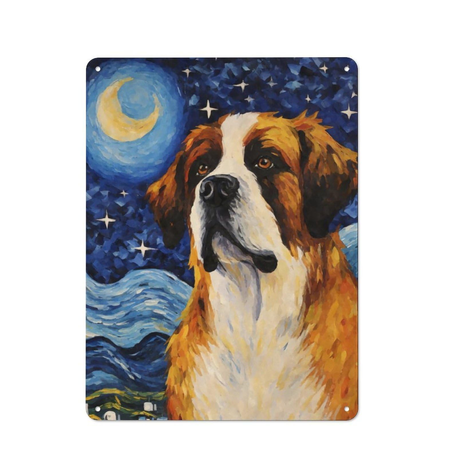 Junmoney Saint Bernard Starry Night Retro Metal Plaque 40X30cm For Bar Or Restaurant, Suited To Restaurant Interior Fans