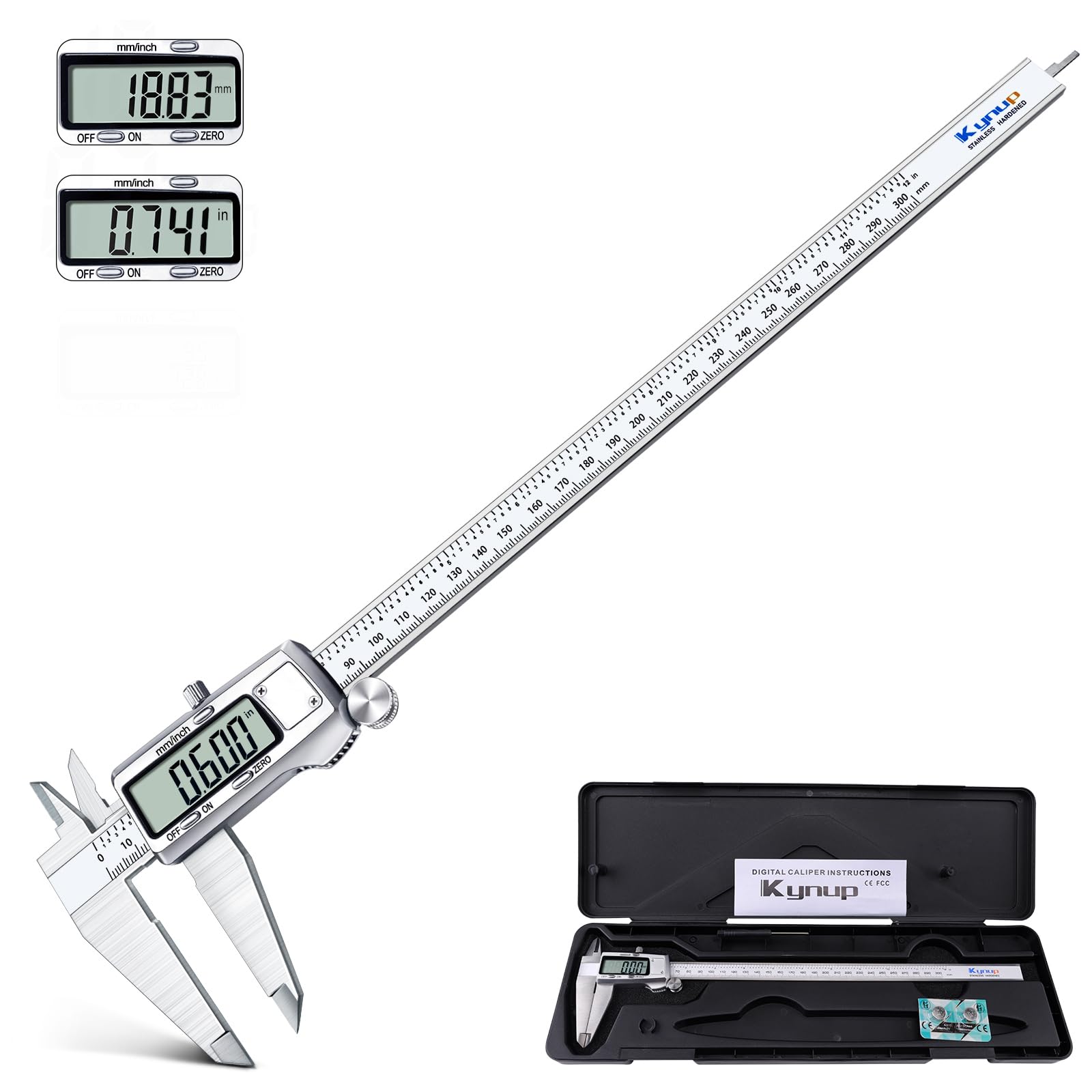 Kynup Calibre Digital, Calibrador Digital de Acero Inoxidable, Pie de Rey Digital 300mm, Herramientas de Medición Electrónica, Pantalla LCD Para el Hogar y la Industria