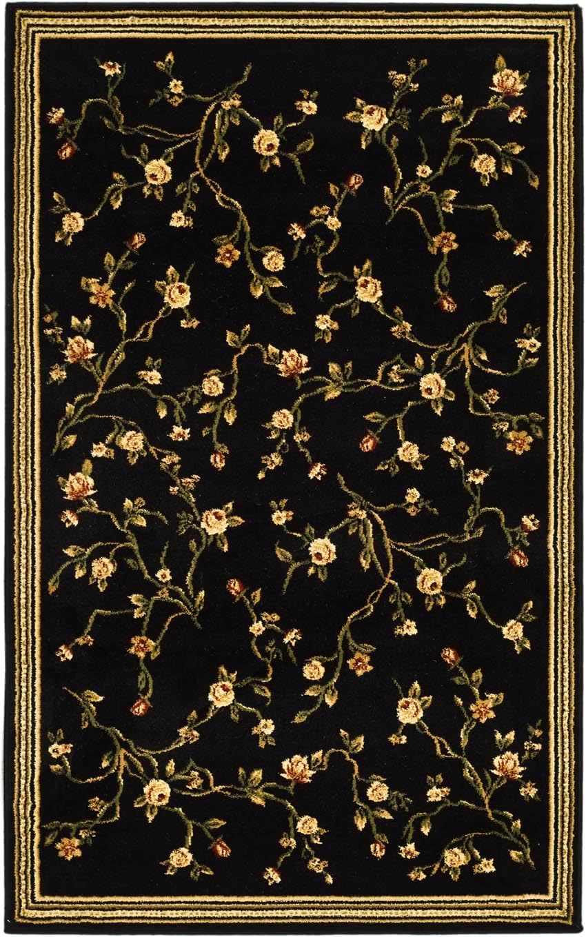 SAFAVIEH Lyndhurst Collection Accent Rug - 3'3" x 5'3", Black, Traditional Floral Design, Non-Shedding & Easy Care, Ideal for High Traffic Areas in Entryway, Living Room, Bedroom (LNH220A)