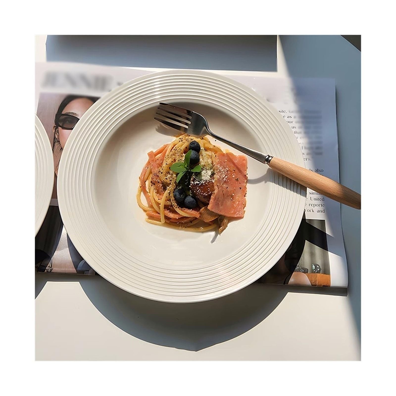 HPTHLY Plate Dining Plate Pure White Ceramic Plate Thread Hat Plate Deep Plate Dessert Cake Plate Salad Plate Household Kitchen Restaurant Round Plate Dessert Plate