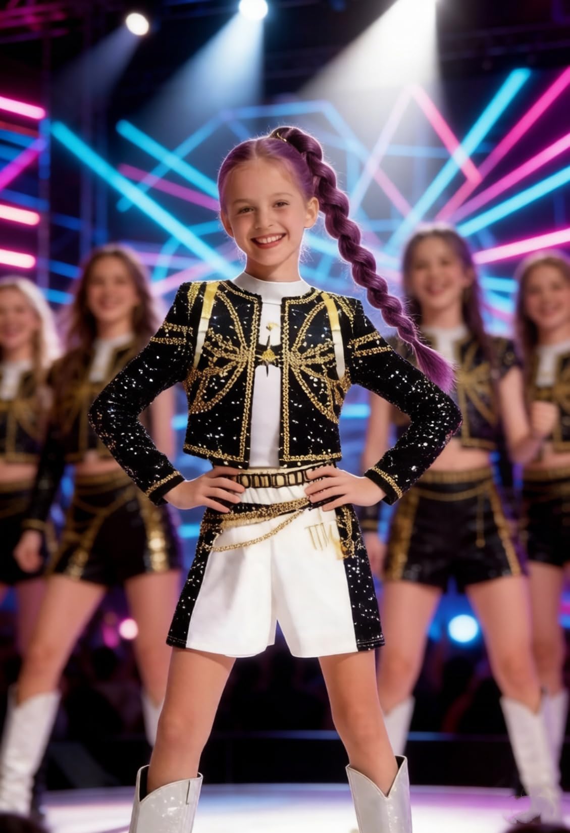 Kids Halloween Cosplay Costume Black Polyester 3 Pcs Set K-pop Fashion Performance Outfit for Girls - 2