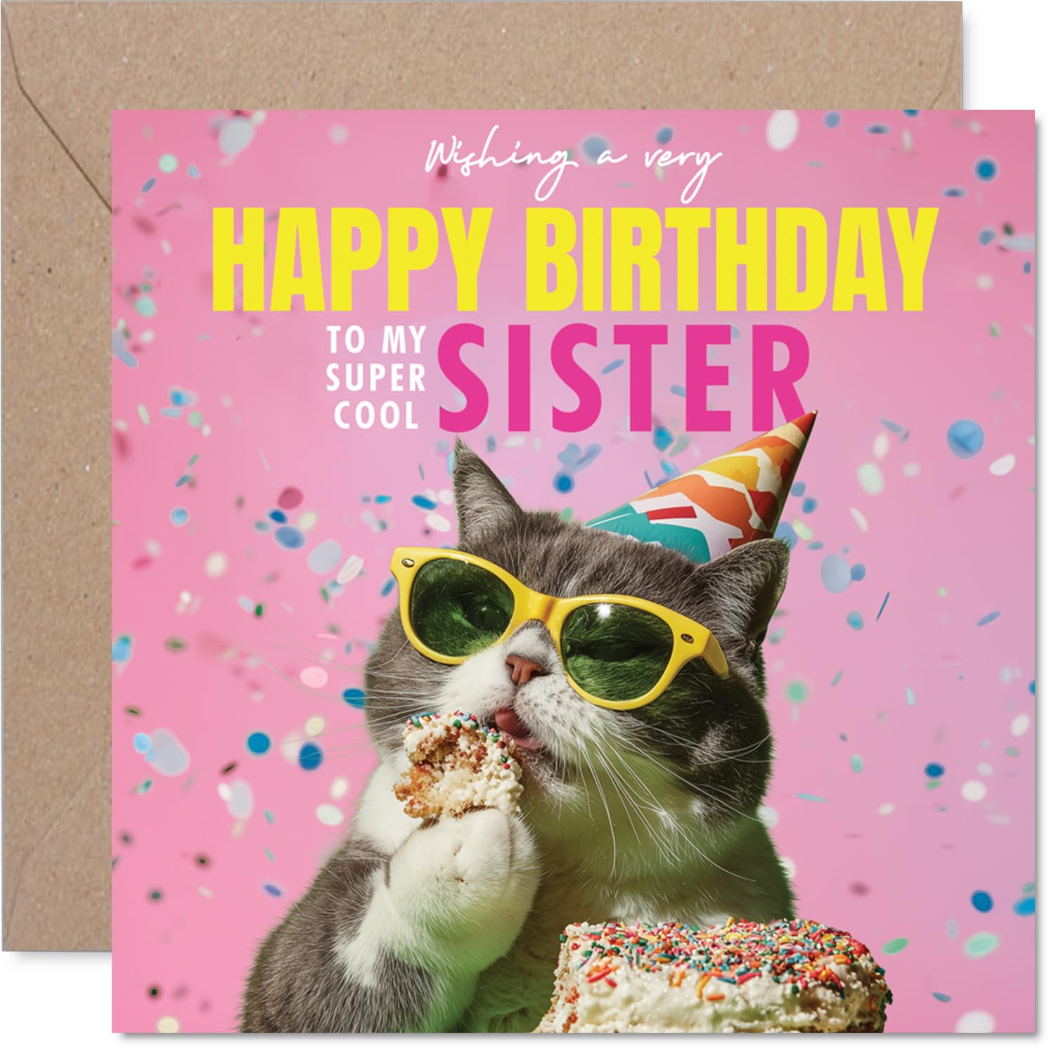 Sister Birthday Card - Purr-fect Cake - Happy Birthday Card for Sister from Brother Sibling, 145mm funny cat Bday Greeting Cards