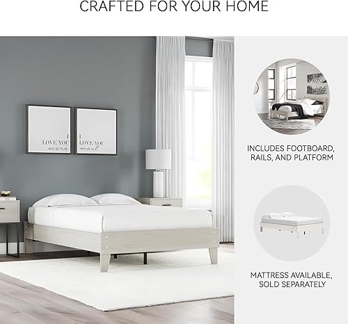 Miniatura 97 de Signature Design by Ashley - Base de cama con plataforma de granja casual Shawburn, tamaño matrimonial, cal desgastada Encalar,Gris (rustic