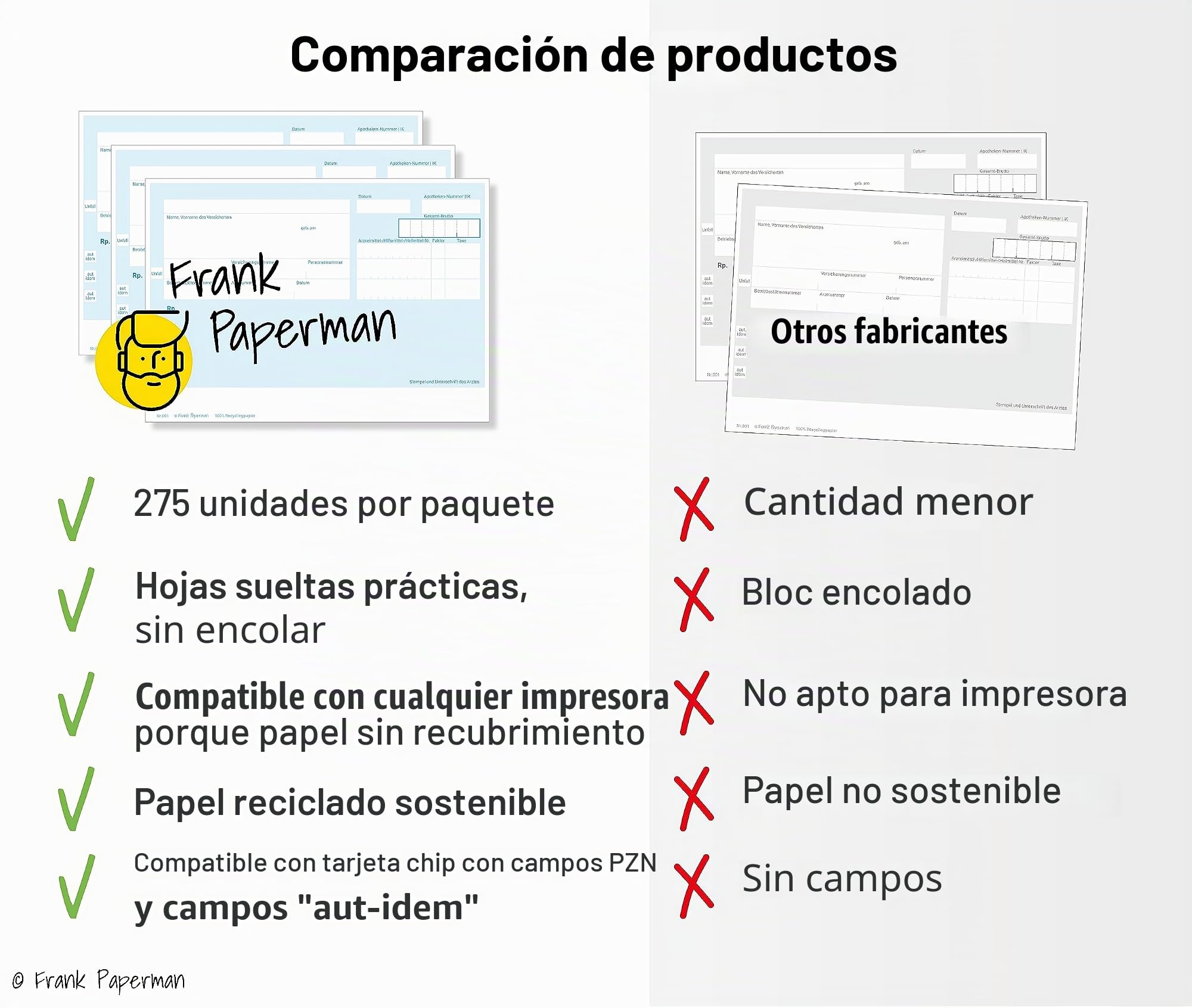 Recetas privadas azules para médicos | 275 hojas | bloc de recetas sin bloquear, en formato DIN A6, campo PZN, también llamado certificado médico