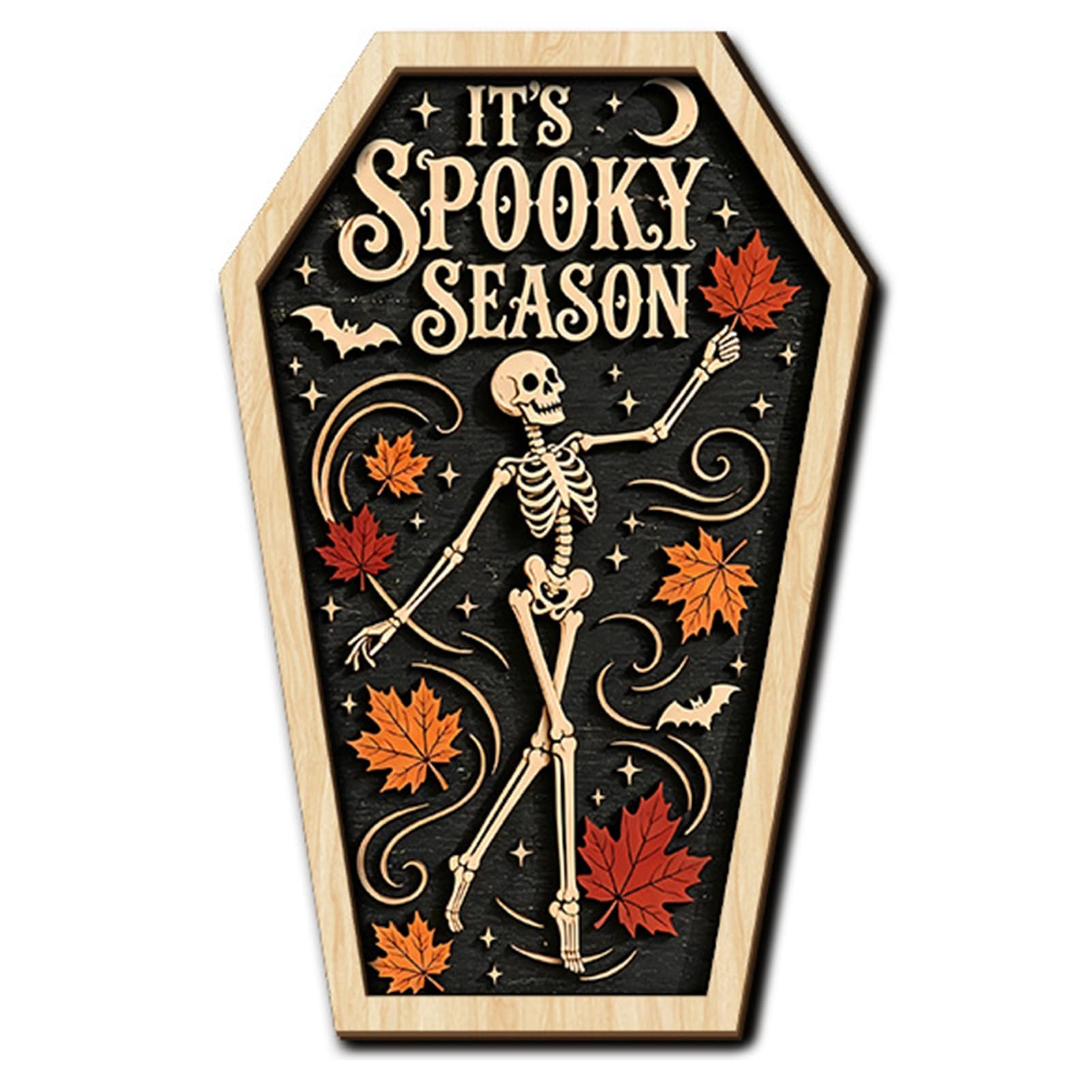 Virelynx Halloween Wooden Coffin Ornament, Vintage Tabletop Decor Party