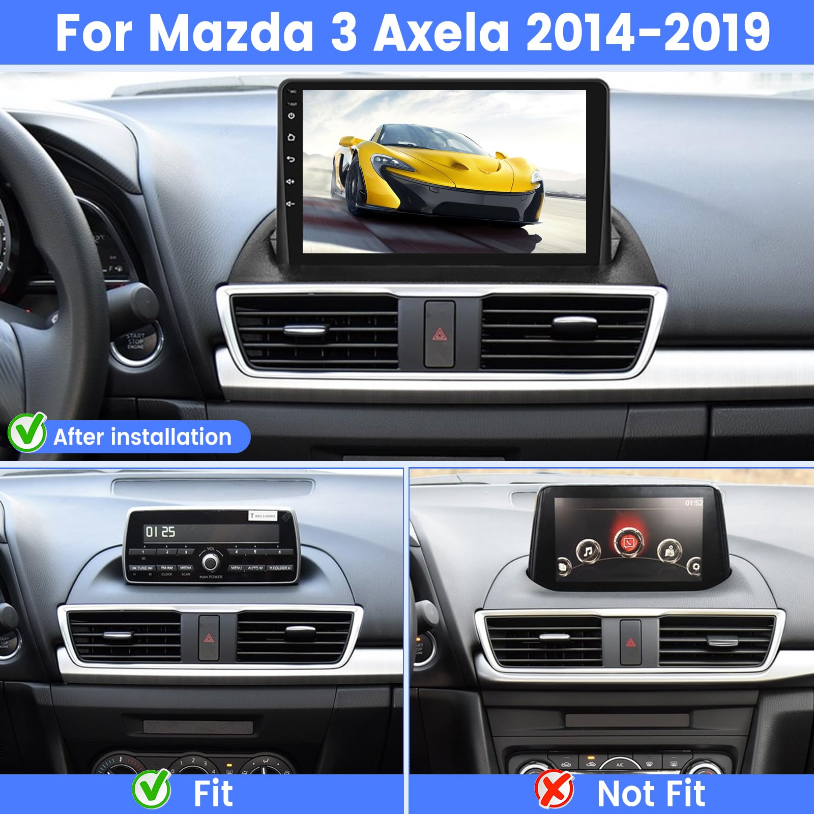 [2G+64G] Car Radio for Mazda 3 Axela 2014-2019, Android 13 Touch Screen Car Play Stereo, Carplay/Android Auto/EQ Audio/SWC/Bluetooth