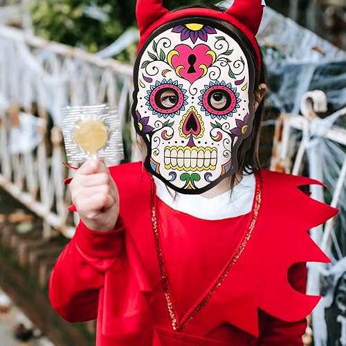 Miniatura 4 de EXCEART 6 máscaras del Día de los Muertos, máscaras de papel de calavera, esqueletos, máscaras de cosplay, fiesta del Cinco de Mayo, sombreros para