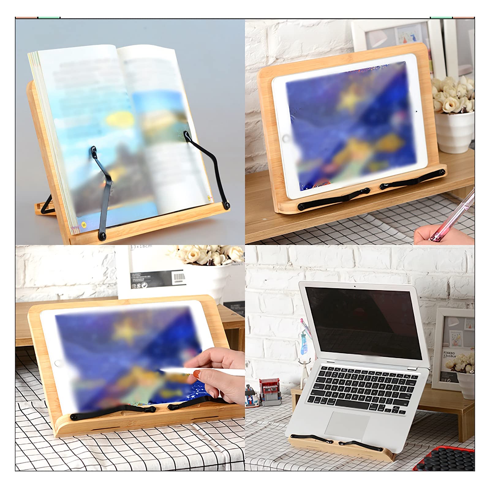 Stojak na książki/stojak na książki Stojak na książki do czytania Książka kucharska Podręcznik z przepisami Dokument Laptop Smartfon z 5 regulacją wysokości i kąta Stojaki na książki 11 x 8 cali do