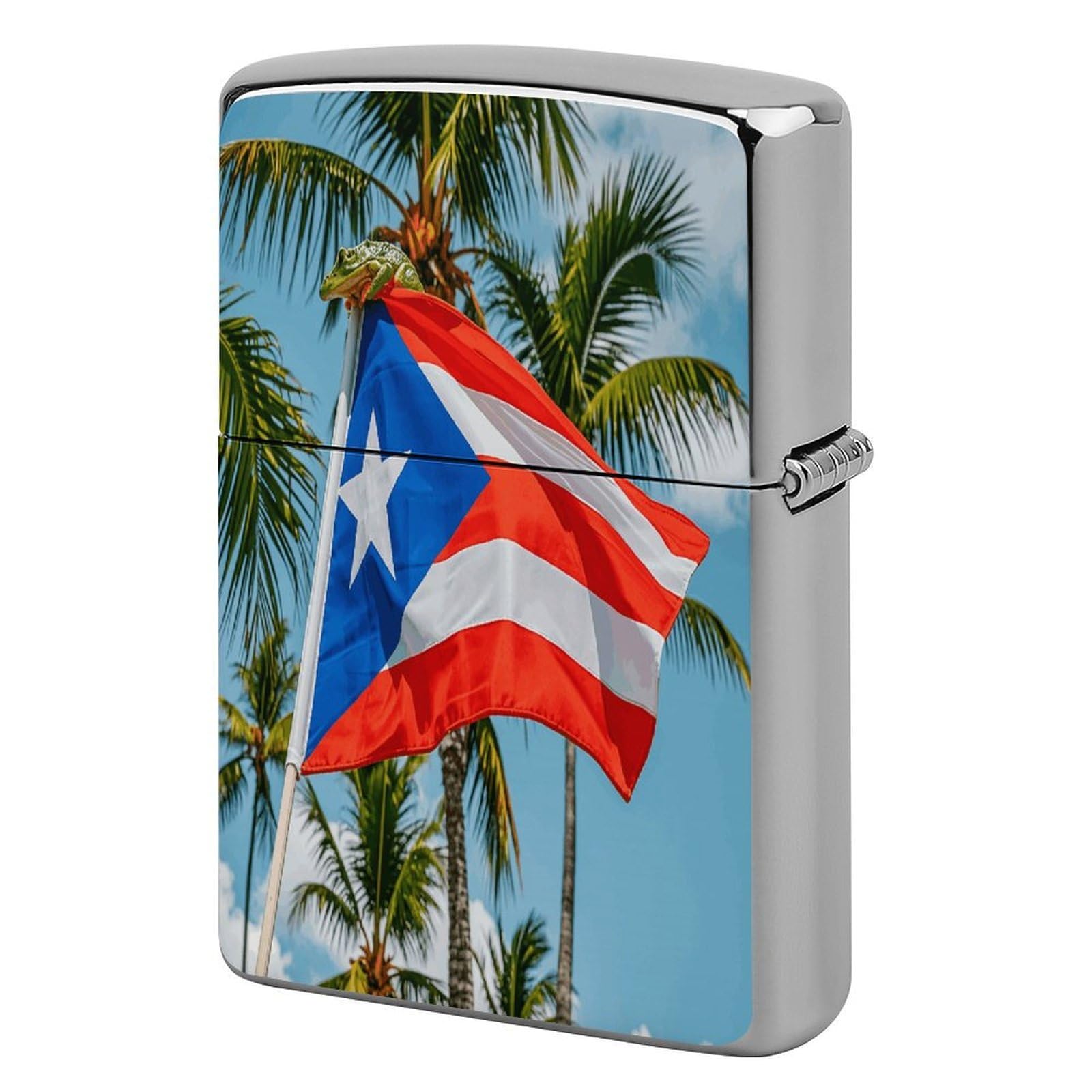 Puerto Rico Flags Frog Palm Trees Lighter Case Cover Metal Lighter Case