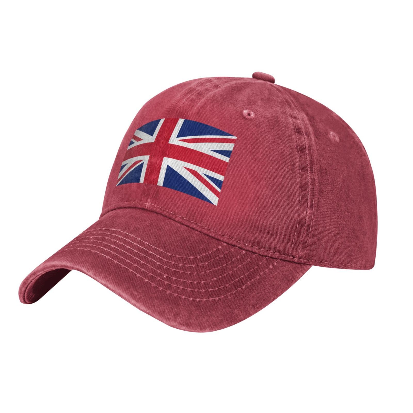 Beirijl Unisex Red British Flag Washed Cowboy Baseball Cap For Adults - Stylish And Breathable Hat With Adjustable Strap, One Size