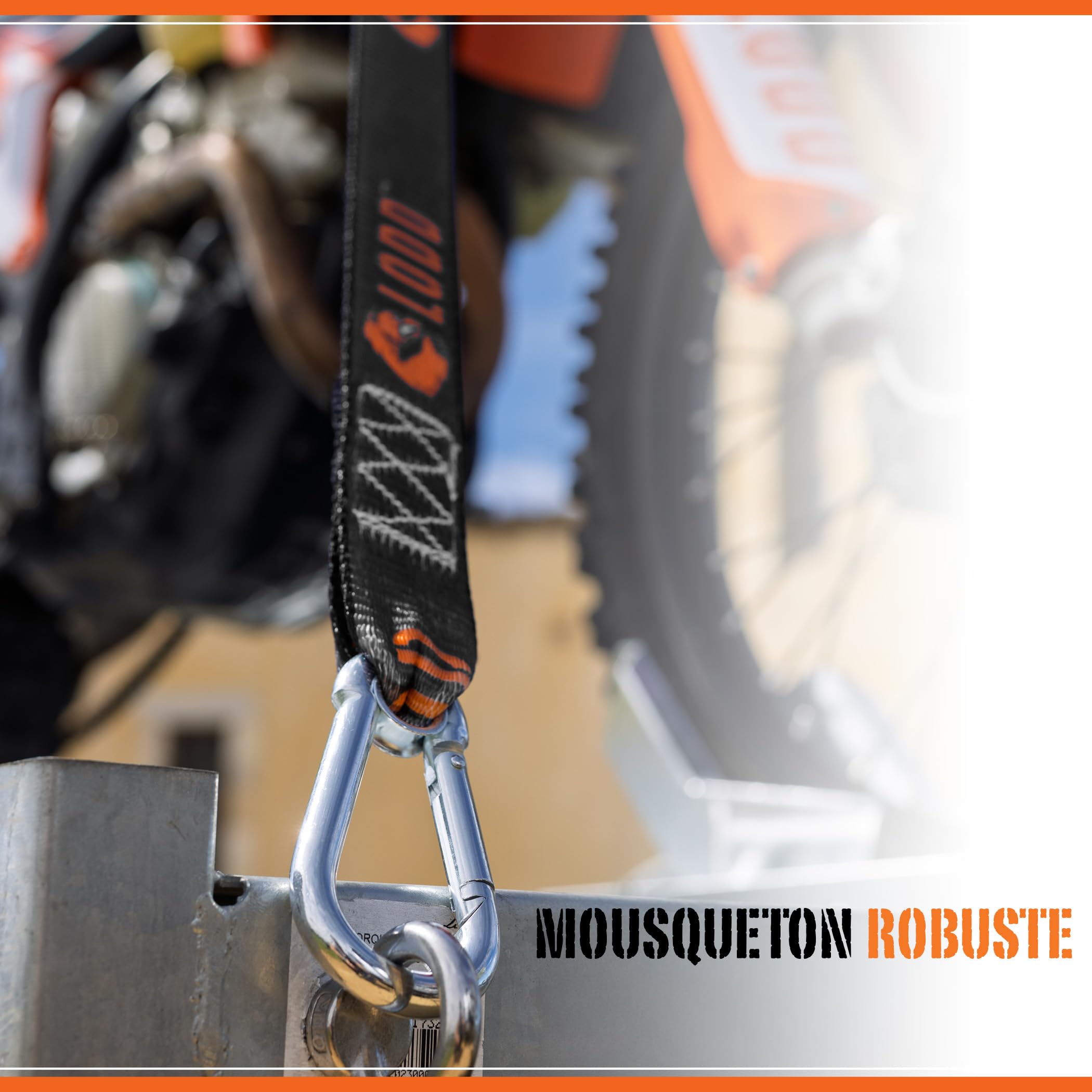 LODD - Sangles Moto Boucles avec Protection en Fourrure Synthétique - Sangles d'Arrimage Résistantes 1500kg - 38mm de Large - Valise Transport Incluse (Boucle/Mousqueton)