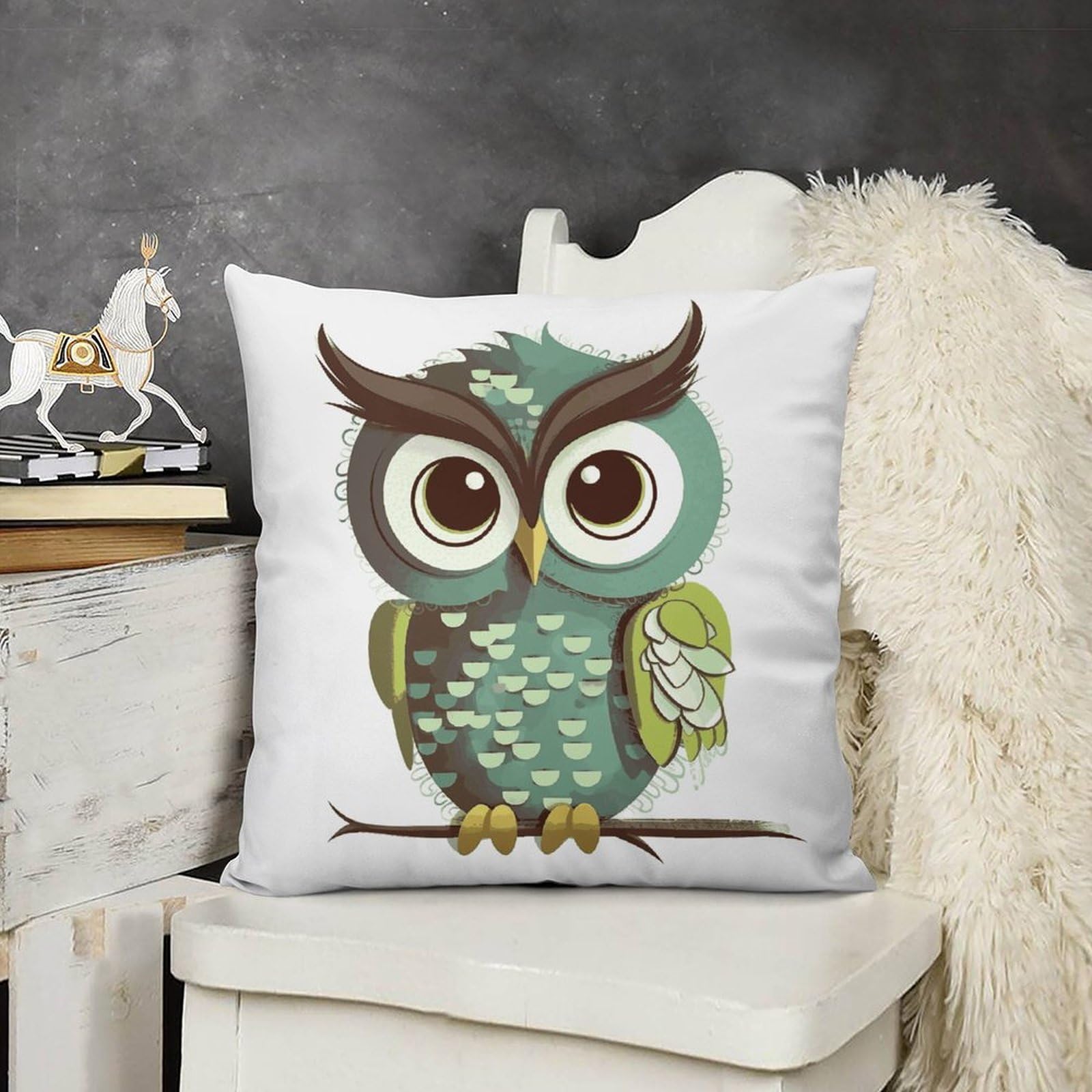 FodPand Boho Farmhouse Cartoon Green Cute Owl Pillow Covers with Hidden Zipper 12x12 Soft Plush Cushion Cover Decorative Throw Pillow Cases for Couch Bed Sofa Living Room Indoor Outdoor Home Decor