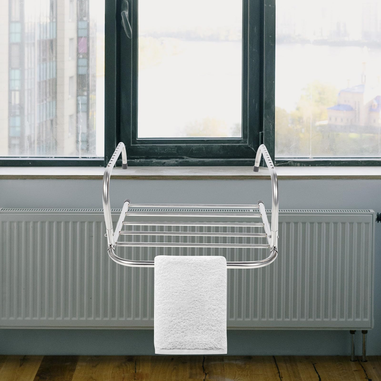 Mikikit Teleskop Trockenablage aus Edelstahl mit Klappbarem Gestell und Stabilem Design für Balkon Kompakter Kleiderständer zum Platzsparenden Trocknen
