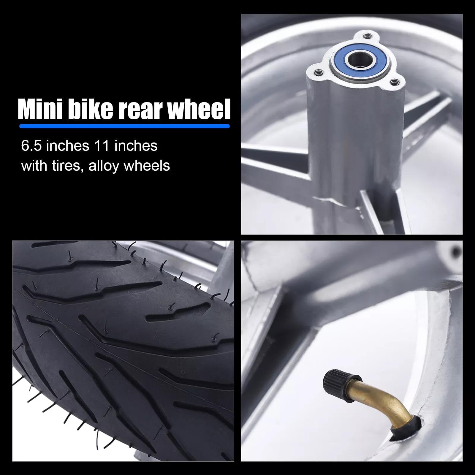 110/50-6,5 Hinterrad-Reifen, Pocket Rocket Bike mit Reifenfelge, Nabe und Schlauch für 49cc 2-Takt-Mini-Motorrad, 10 mm Loch-Innendurchmesser, Schwarz