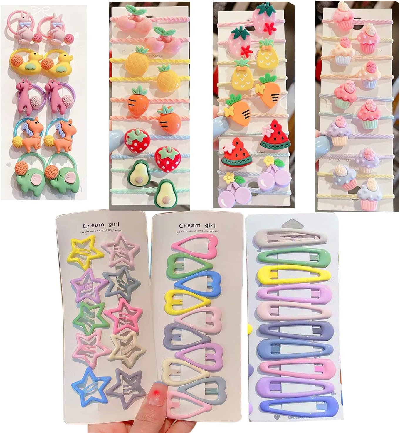 70 Pieces Hair Bands Headbands Clips Set for Girls Colorful Hair Barrette Hair Bands Metal Cute Fruit Animal Snap Hair Clips for Girls, Toddlers, Kids