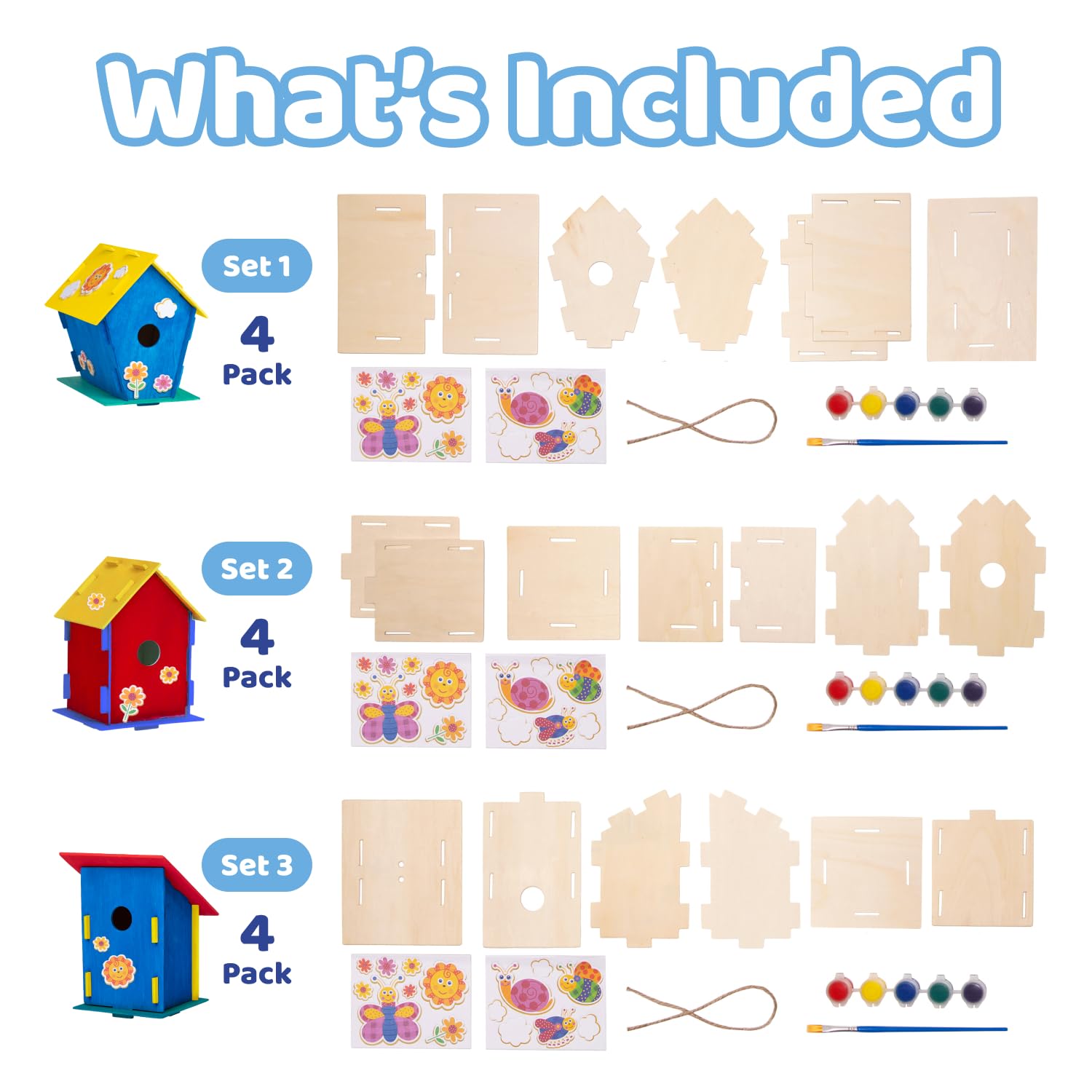 Amazaque 12 hölzerne Vogelhäuser für Kinder - Nistkasten-Set - Kreatives Basteln für Mädchen und Jungen - Nistkästen bauen und bemalen - Perfektes Geschenk für Geburtstage und Weihnachten