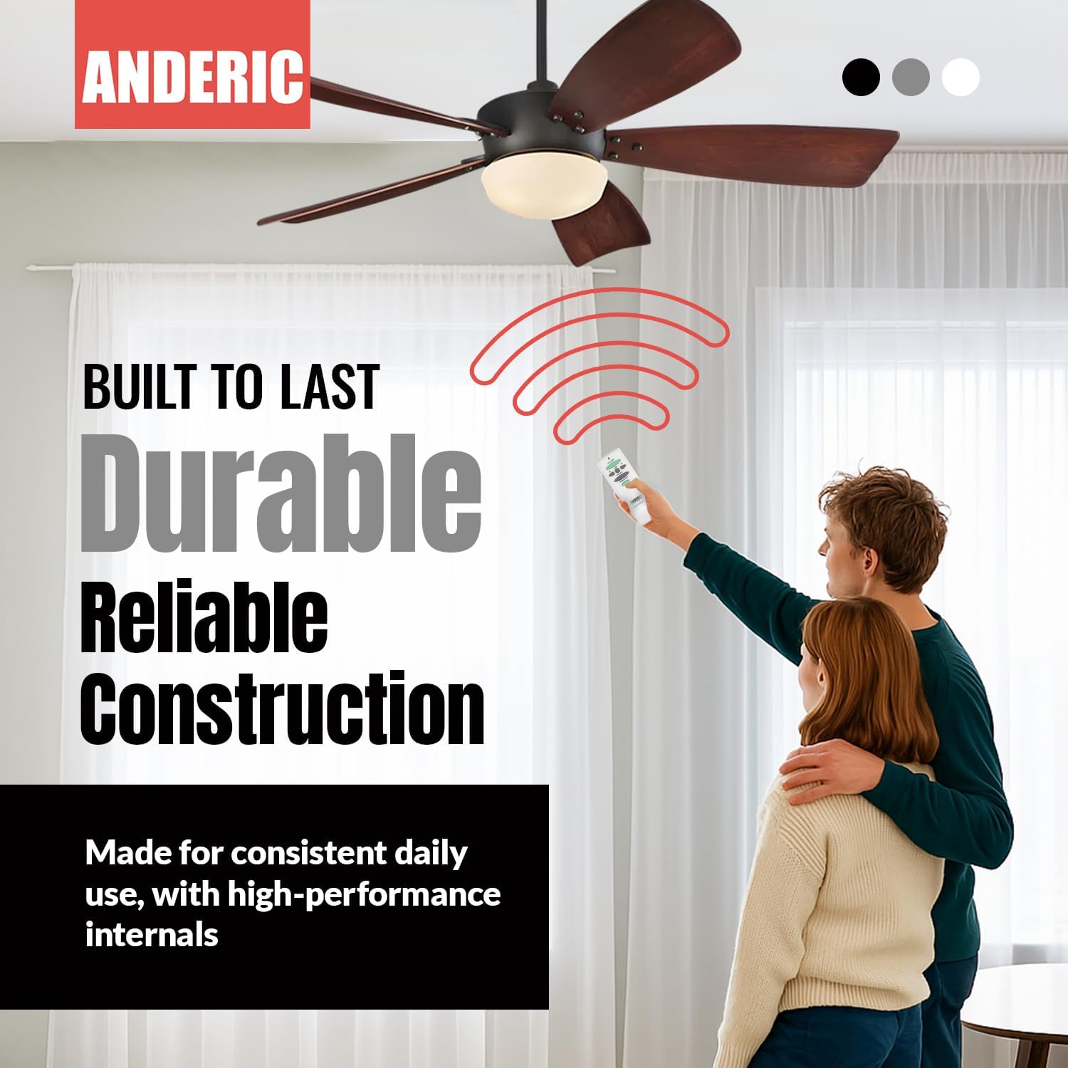 Anderic RR7078TUDL Ceiling Fan Remote Control Replacement for Hampton Bay & Harbor Breeze | 3-Speed Fan, Up & Down Light Dimmer | 304 MHz | Replaces UC7078T CHQ7078T