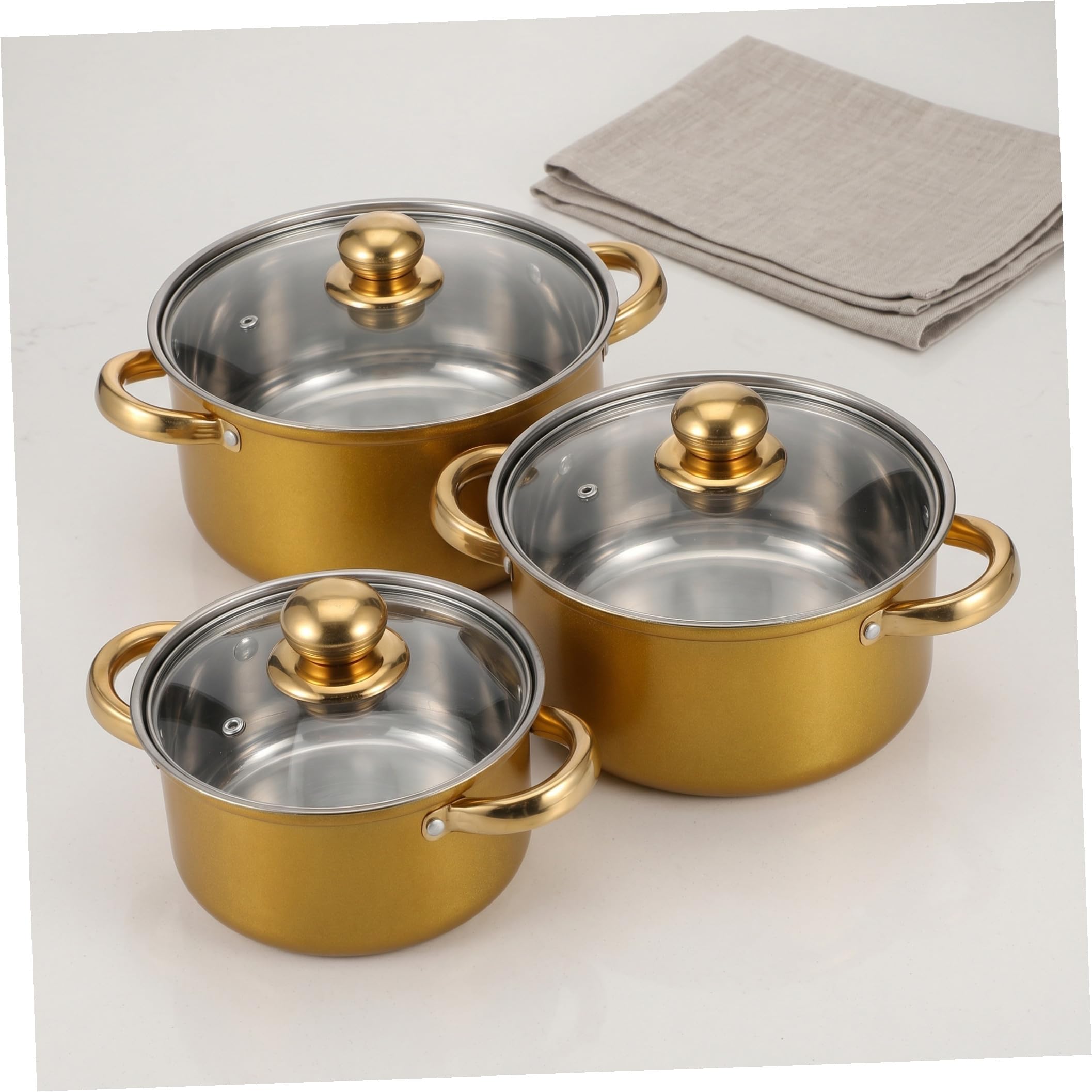 INOOMP Set Pentole 6 Pezzi in Acciaio Inox Nero per Cucina Moderna | Pentolame Leggero e Multifunzione, Adatto a Bollitura e Cottura, Stile Moderno