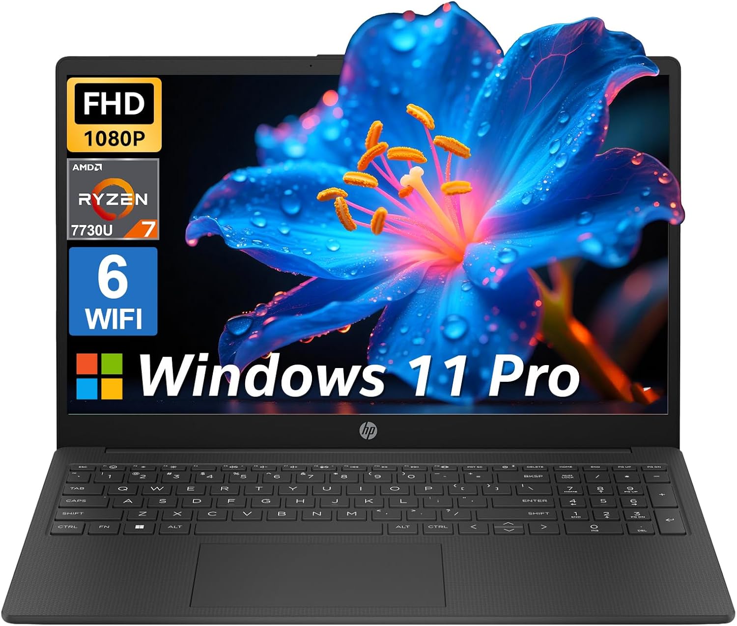 HP Flagship Business Laptop, 15.6" FHD IPS Display, AMD Ryzen 7 7730U, 16GB RAM & 512GB PCle SSD, Windows 11 Pro, Copilot AI, WiFi 6, Bluetooth, Numeric Keyboard, with Branded Accessory