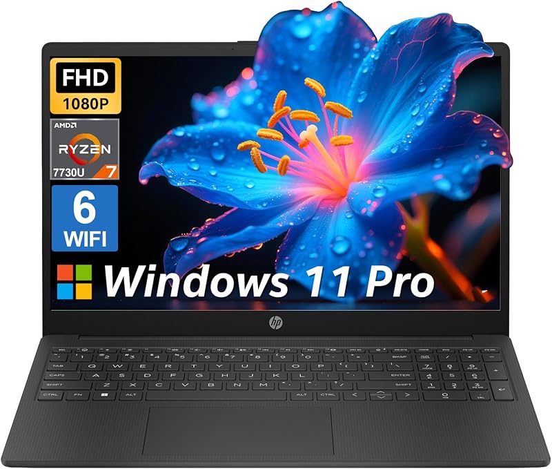 HP Flagship Business Laptop, 15.6" FHD IPS Display, AMD Ryzen 7 7730U, 16GB RAM & 512GB PCle SSD, Windows 11 Pro, Copilot AI, WiFi 6, Bluetooth, Numeric Keyboard, with Patented Accessory