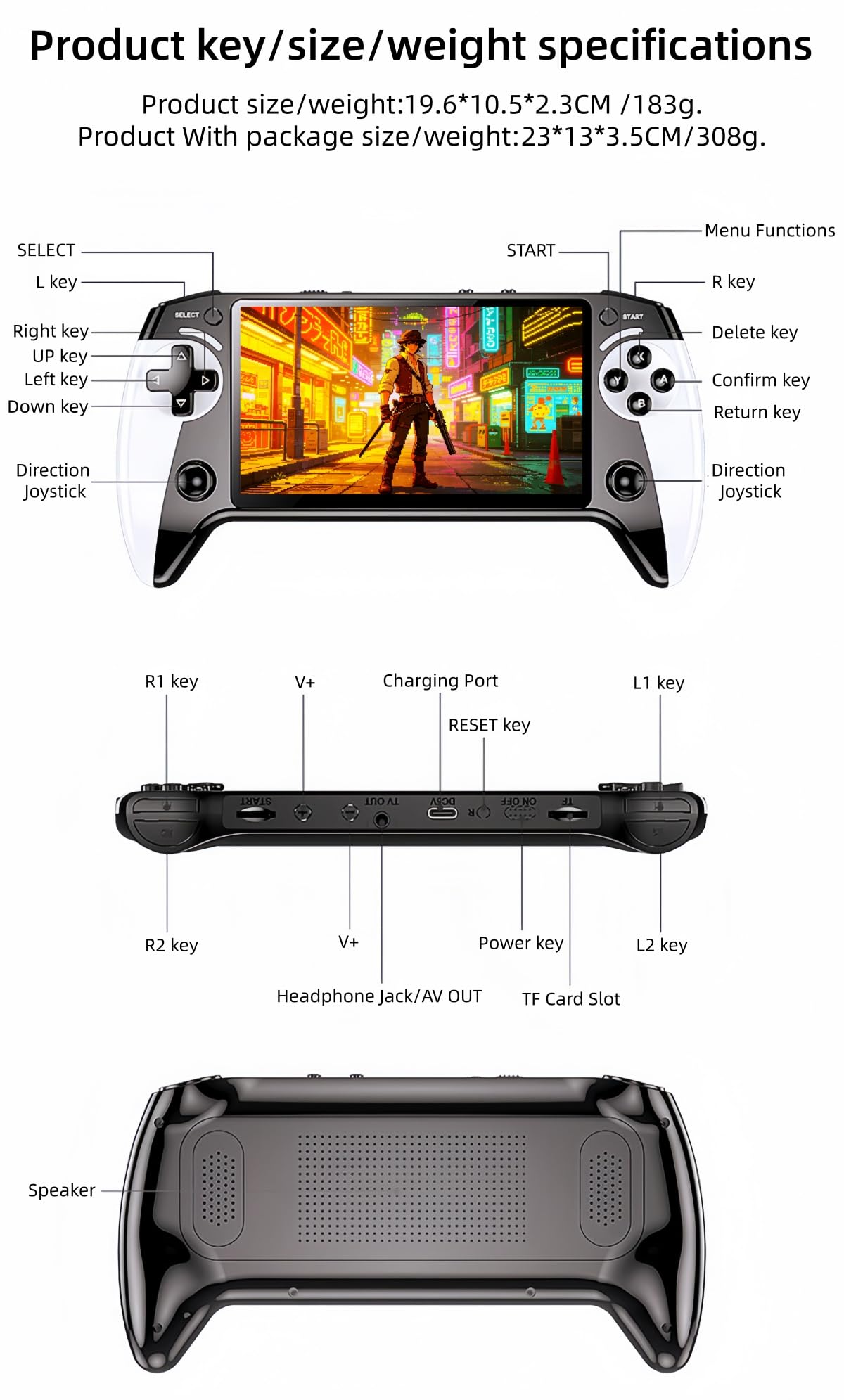 JXD 5.5 Pulgadas Consola Portátil de Videojuegos Diseño de Mando Emulador Múltiple 6200 Juegos Retro Dispositivo MP3 MP4 para Interiores, Exteriores y Viajes Regalo Ideal para Festivales