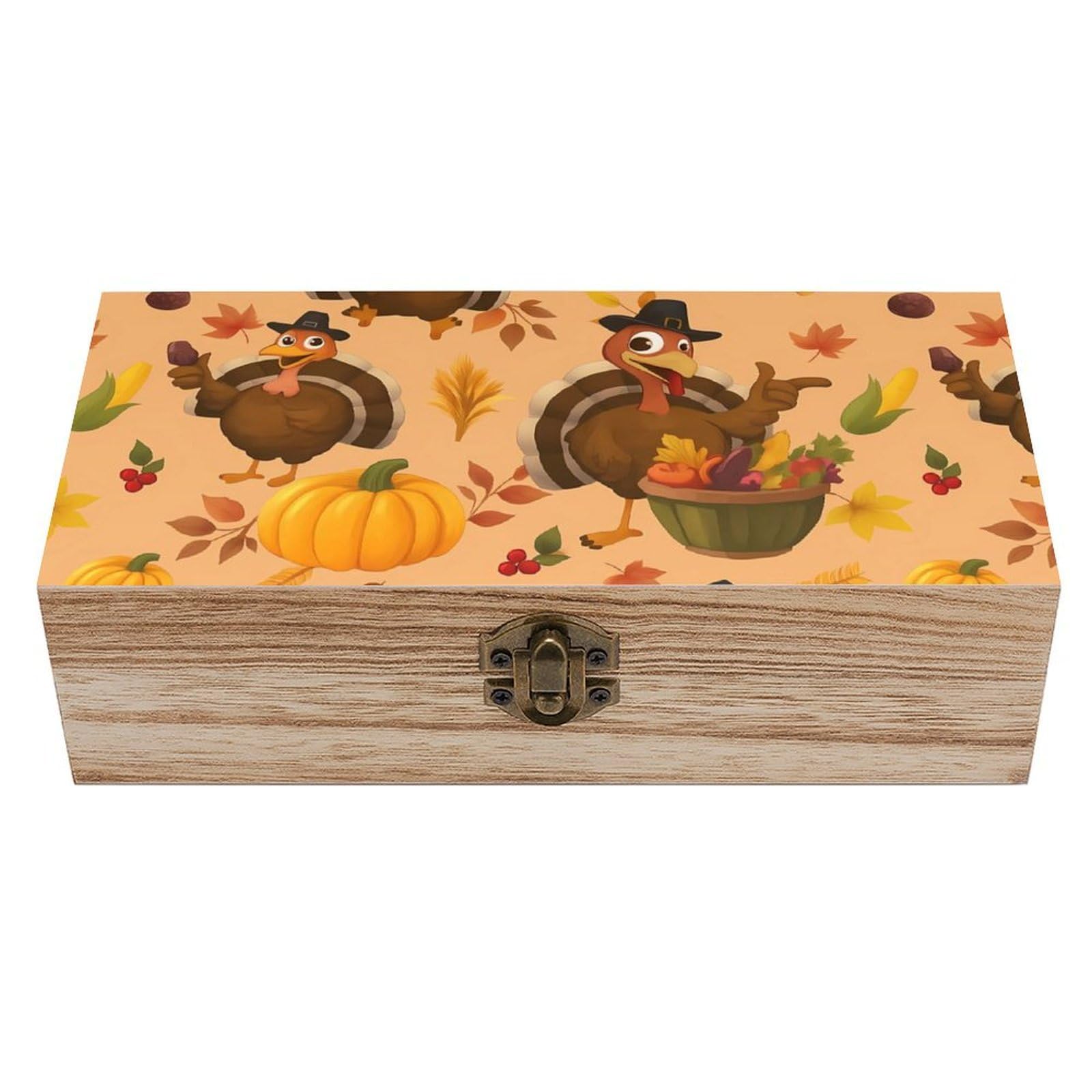 HLBSDM Autumn Harvest Thanksgiving Turkey Retro Wooden Storage Box Jewelry Art Gift Boxs Decorative Keepsake Boxes