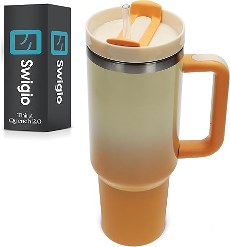 Thirst Quench 2.0 - Vaso de 40 onzas con asa, acero inoxidable con aislamiento al vacío de 40 onzas con asa, popote y tapa resistente a fugas,