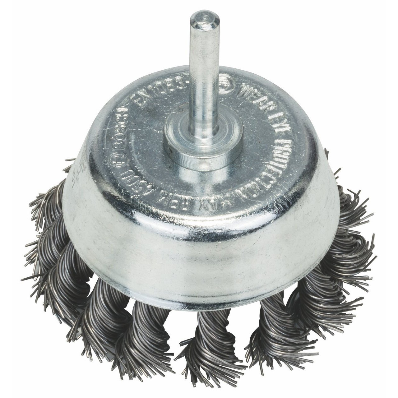 Bosch 1x PRO Steel Longlife Cup Brush, Knotted Wire for 6 mm Cylindrical Shank and Drill (for Steel, Stainless steel, Ø 65 mm, Professional Accessory Rotary Drill/Drivers)
