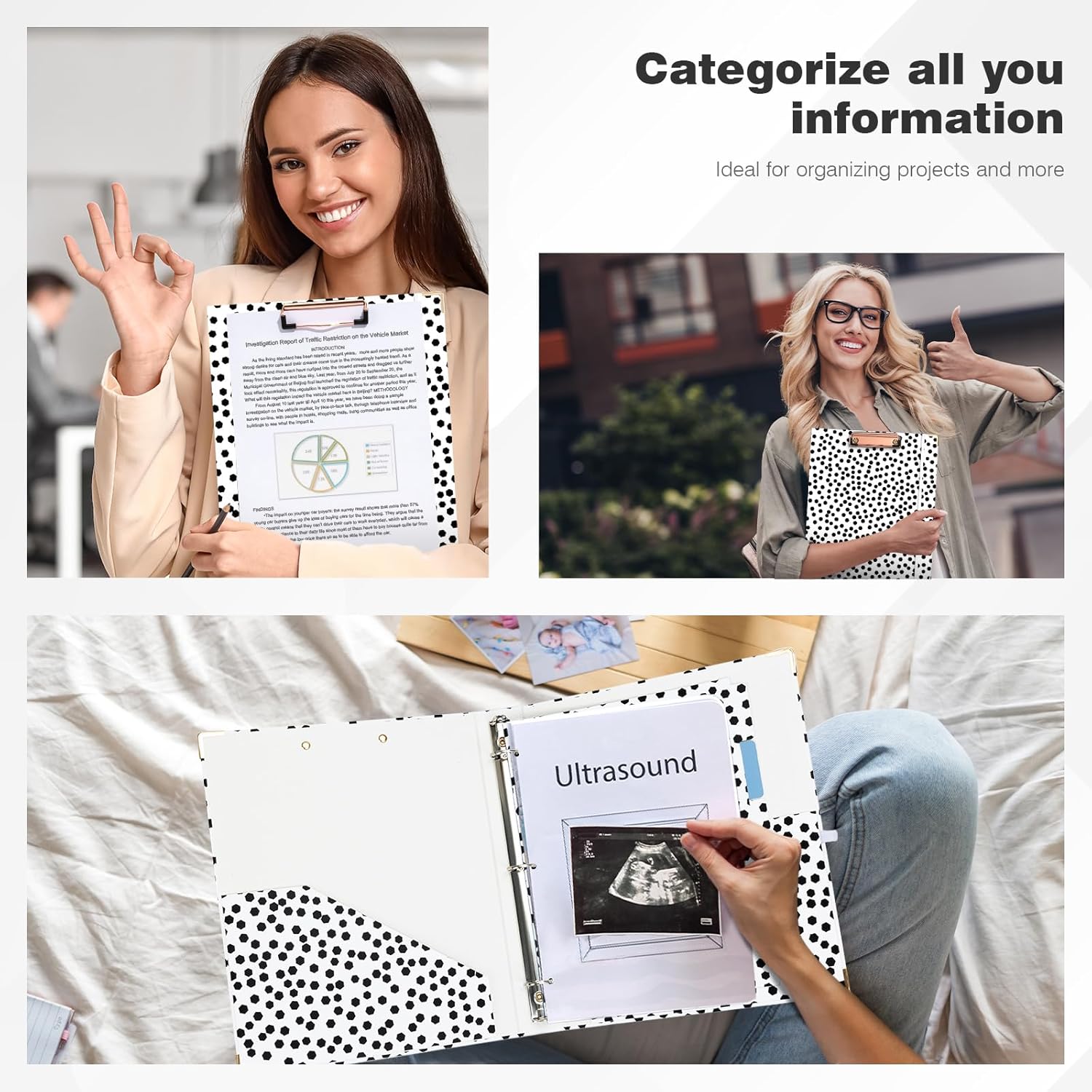 Ospelelf 3 Ring Binder 1 Inch, Cute Binders for Letter Size Documents(11" x 8.5") with 5 Tab Dividers, Clipboard Organizer, Back to School and Office Supplies